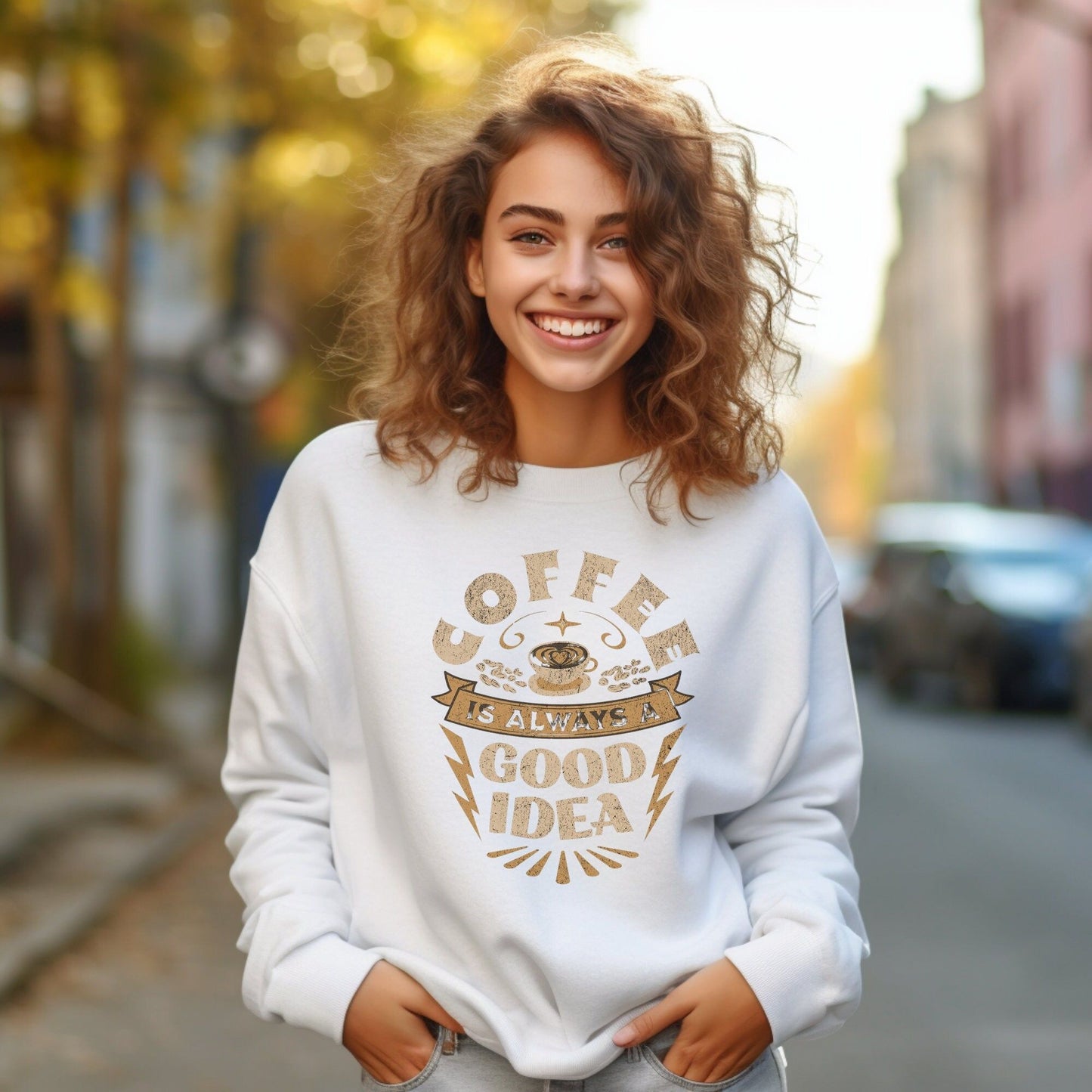 Caffeine Queen Women's Coffee Lover Sweatshirt For Brew-tiful Mornings