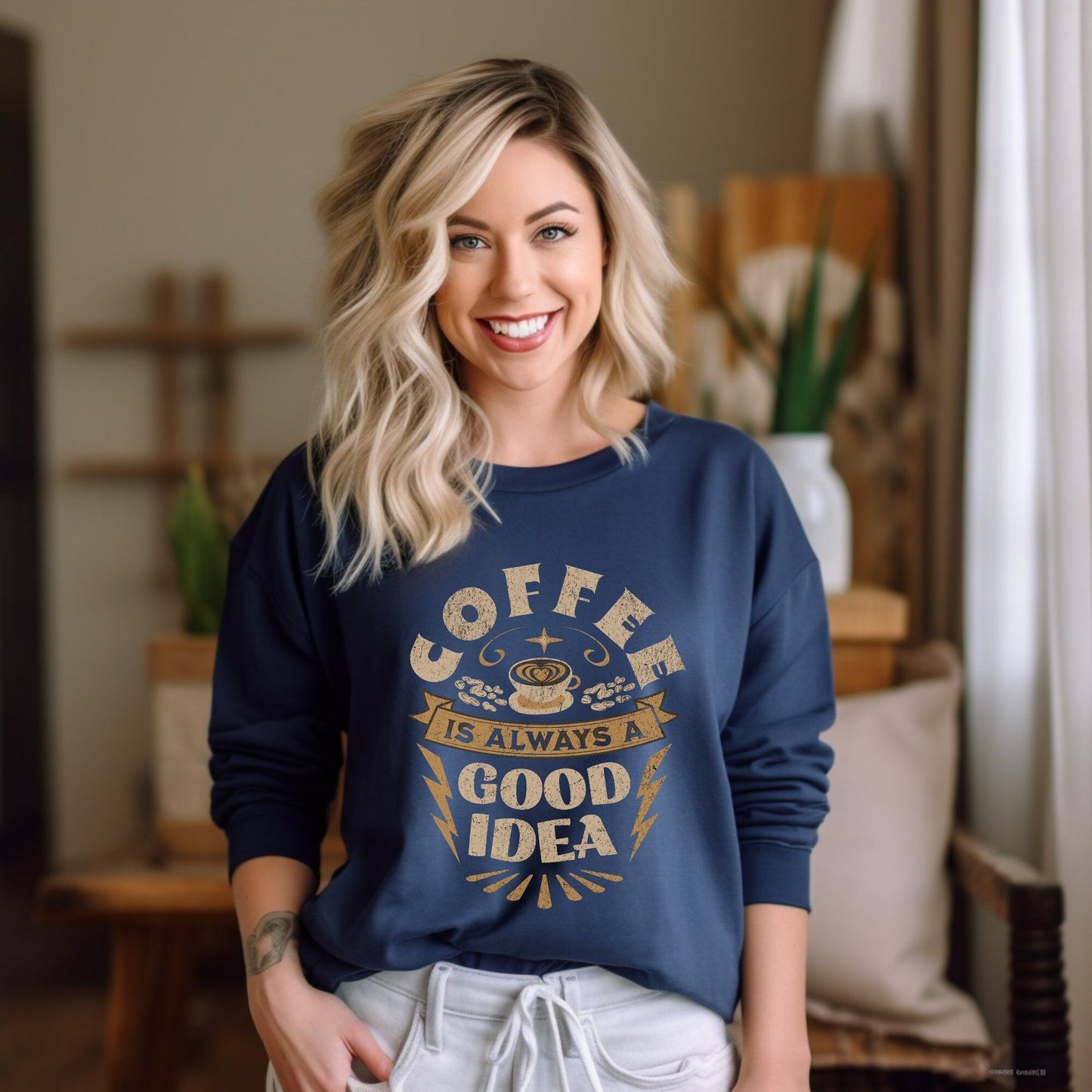 Caffeine Queen Women's Coffee Lover Sweatshirt For Brew-tiful Mornings