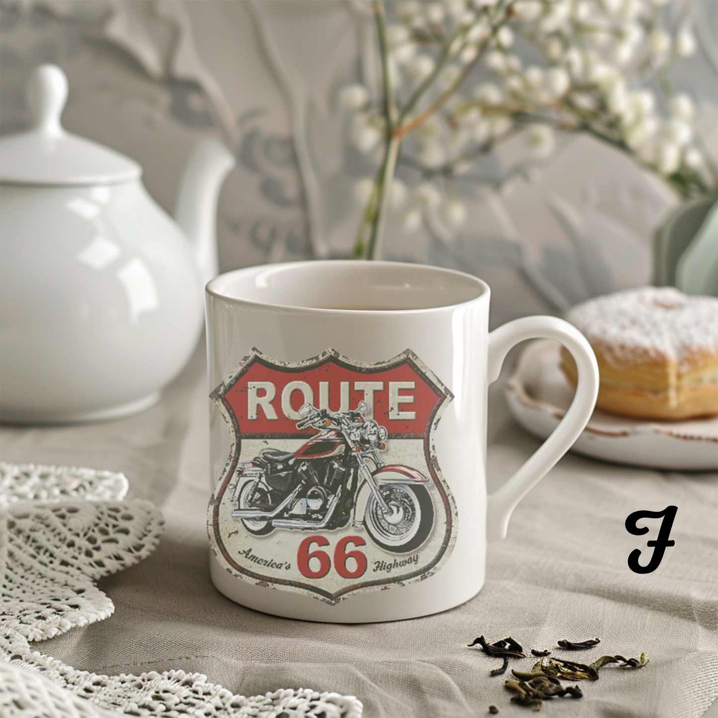 Motorcycle Enthusiast Gift, Route 66 Ceramic Coffee Mug, Americana Road Trip Decor, Personalized Mug for Bikers, Highway Travel Souvenir