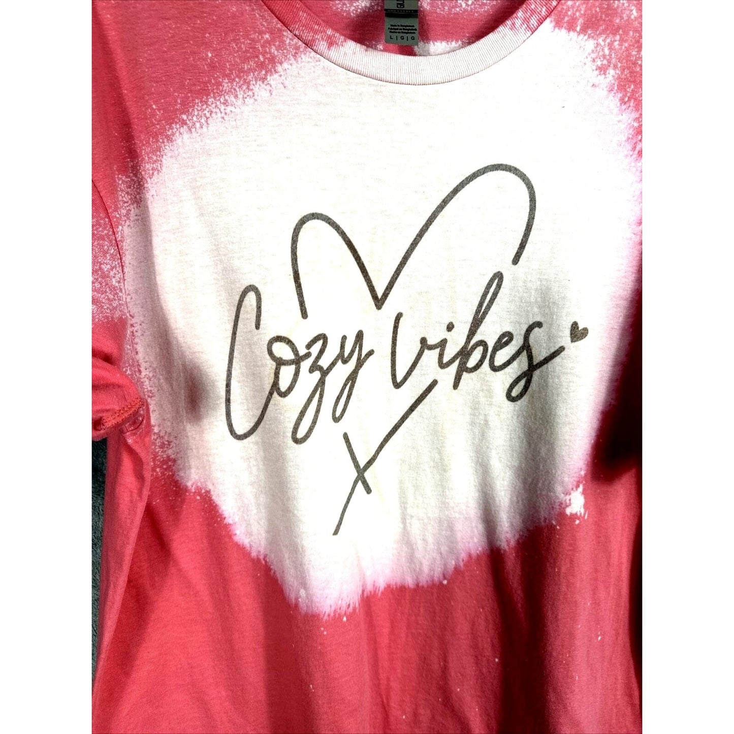 Women’s T-shirt Cozy Vibes Bleached Pink Soft & Comfy Size Adult Large