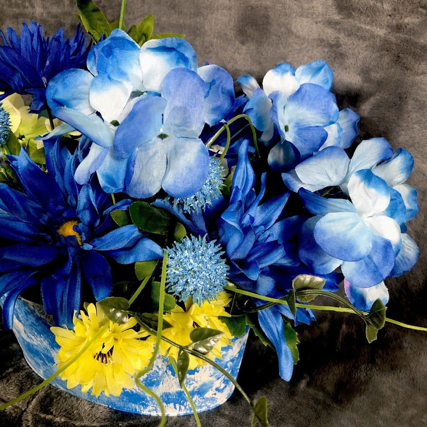 Artificial Flowers Spring Floral Arrangement Home Decor Blue And Yellow Flowers