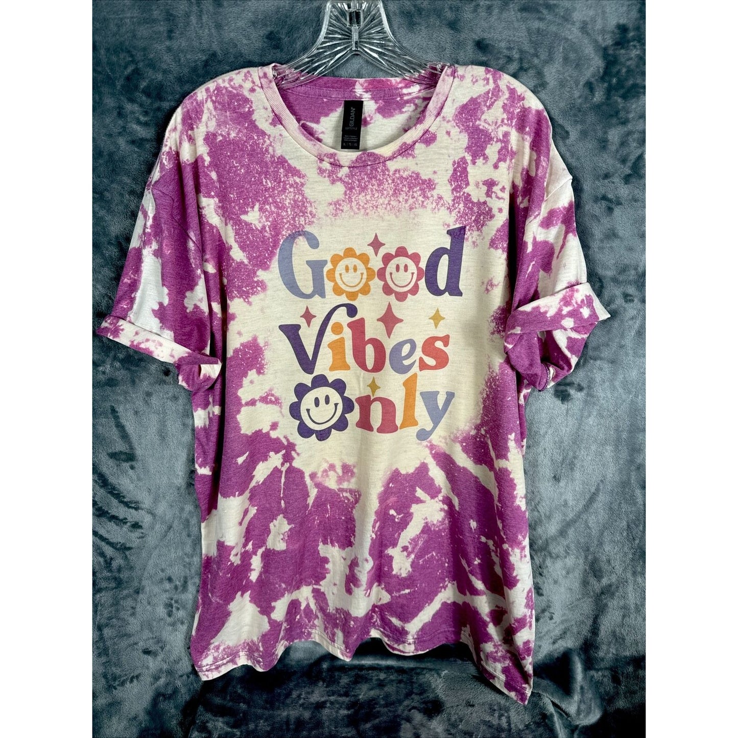 Women’s Shirt Good Vibes Only Tie-Dye Bleached Purple Size Extra Large