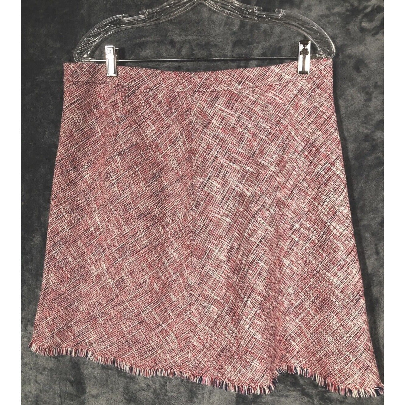 Banana Republic Womens Tweed Pink Fringe A Line Lined Skirt Faux Wrap Size 12