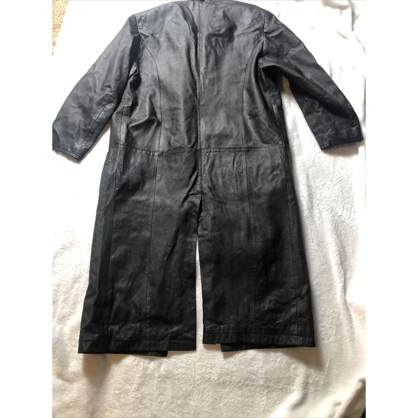 Vintage 80's G-III Black Leather Long Trench Coat Women's Small Long