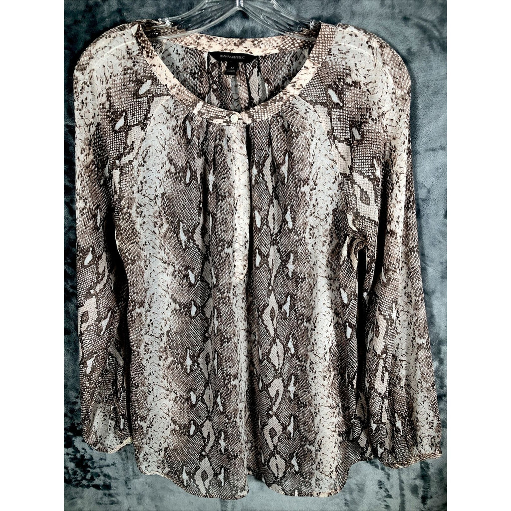 Banana Republic Blouse Women’s Animal Print Blouse Henley Snake Sheer SZ Medium