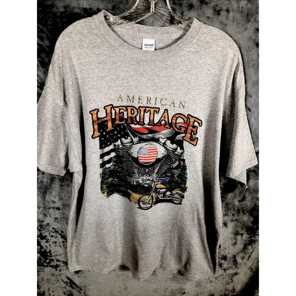 American Heritage T-Shirt Men’s Gray Biker Shirt Adult  X Large