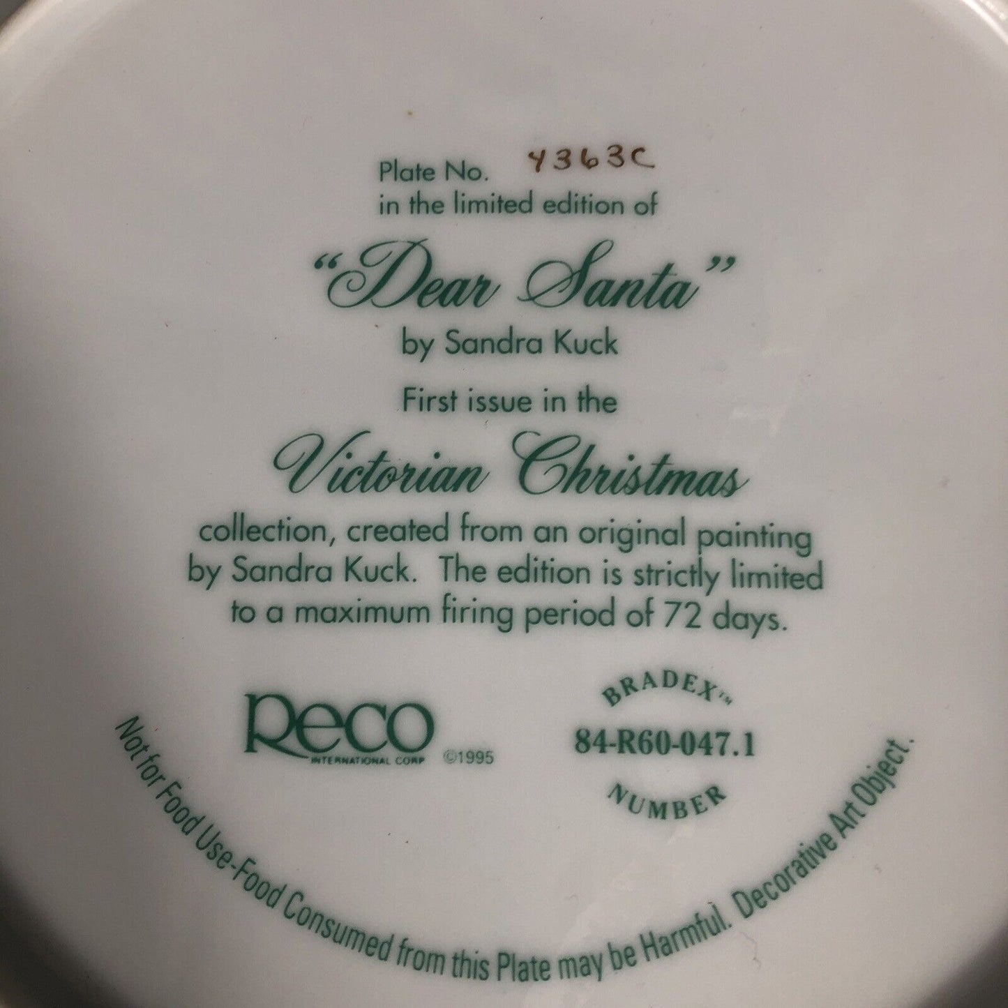 "Dear Santa" by Sandra Kuck Plate the First Issue in the Victorian Xmas # 2772C