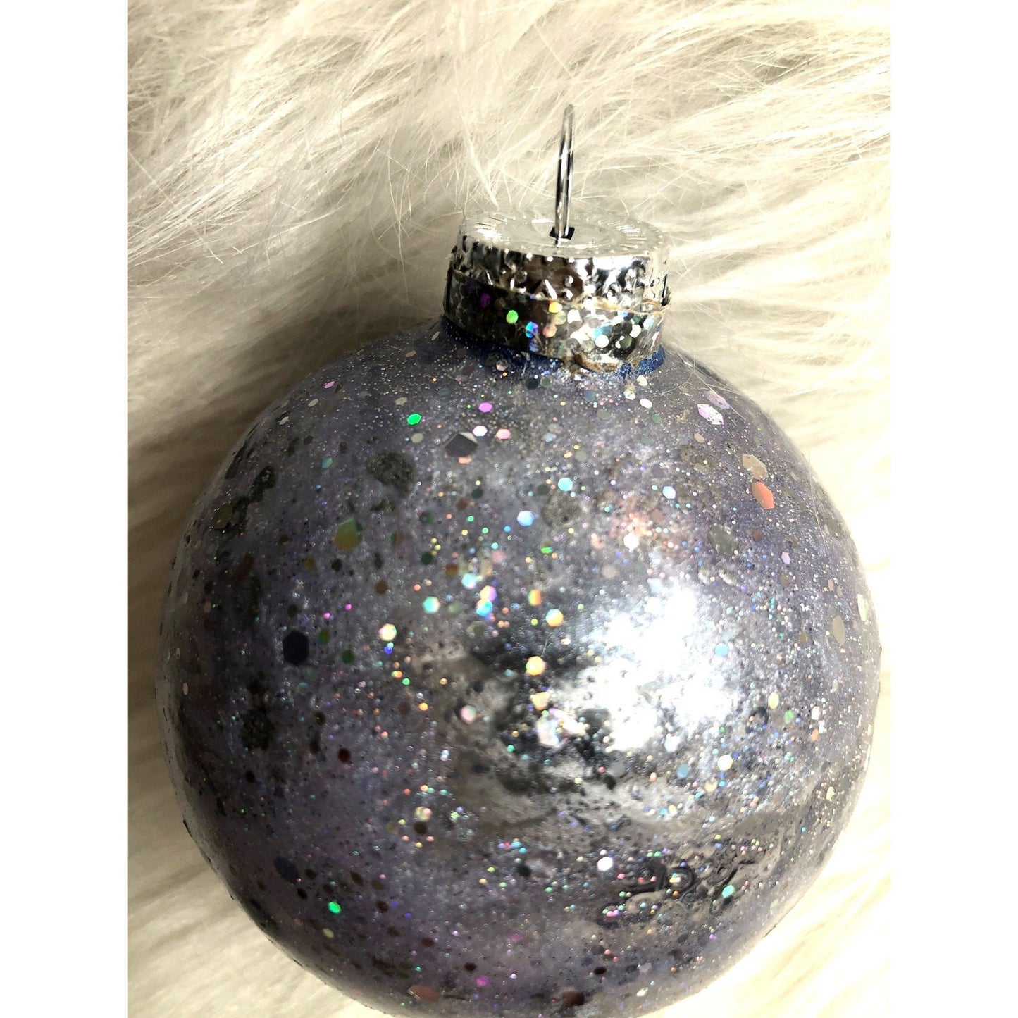 Hand-Painted Galaxy Swirl Christmas Ornament - Marbled Glitter Alcohol Ink Bauble Globe