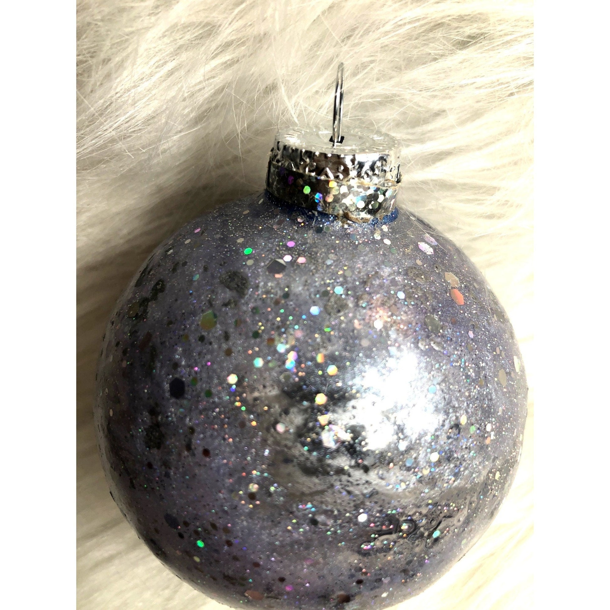 Hand-Painted Galaxy Swirl Christmas Ornament - Marbled Glitter Alcohol Ink Bauble Globe