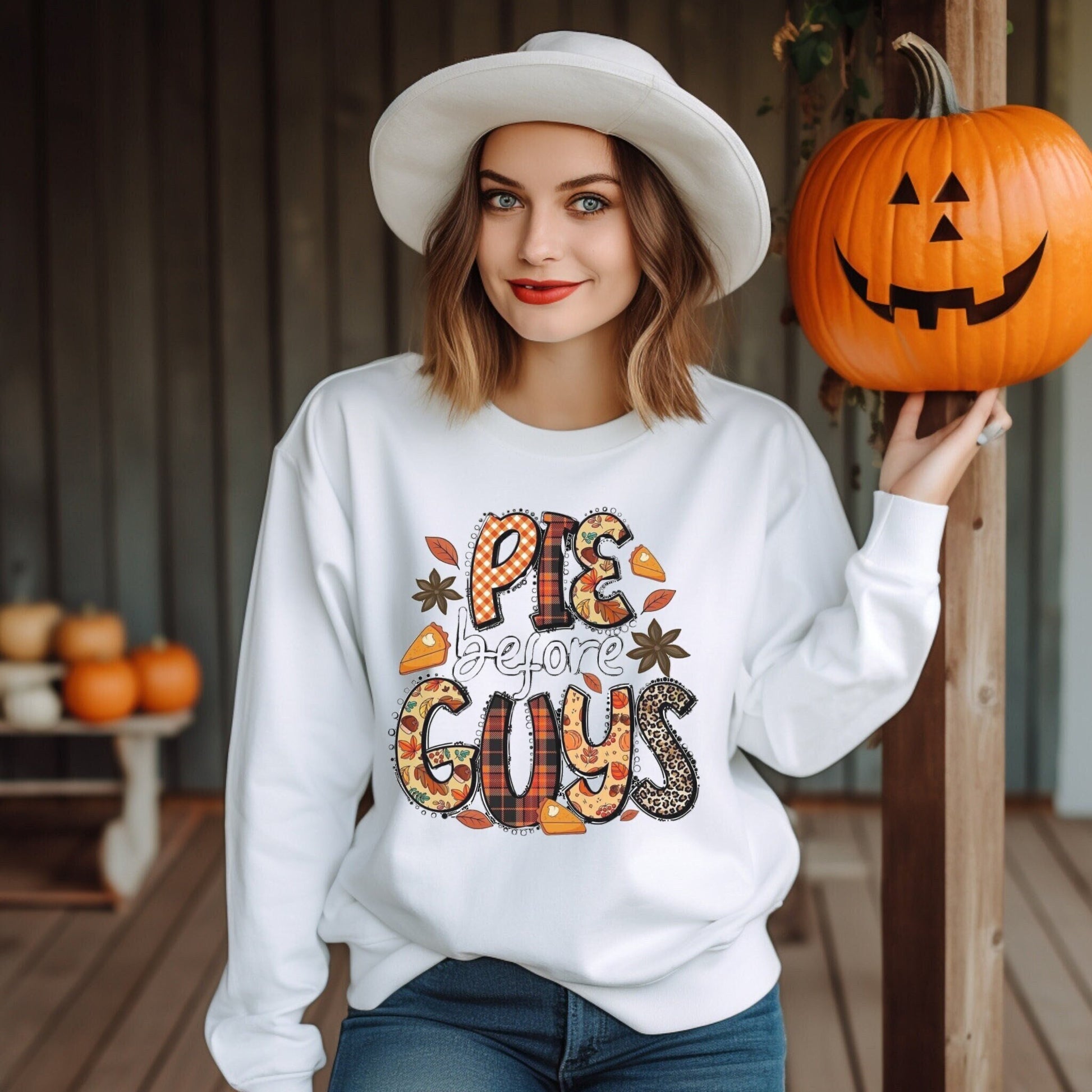 Thanksgiving Foodie Shirt: Pies Before Guys Funny Fall Graphic Tee for Baking Lovers