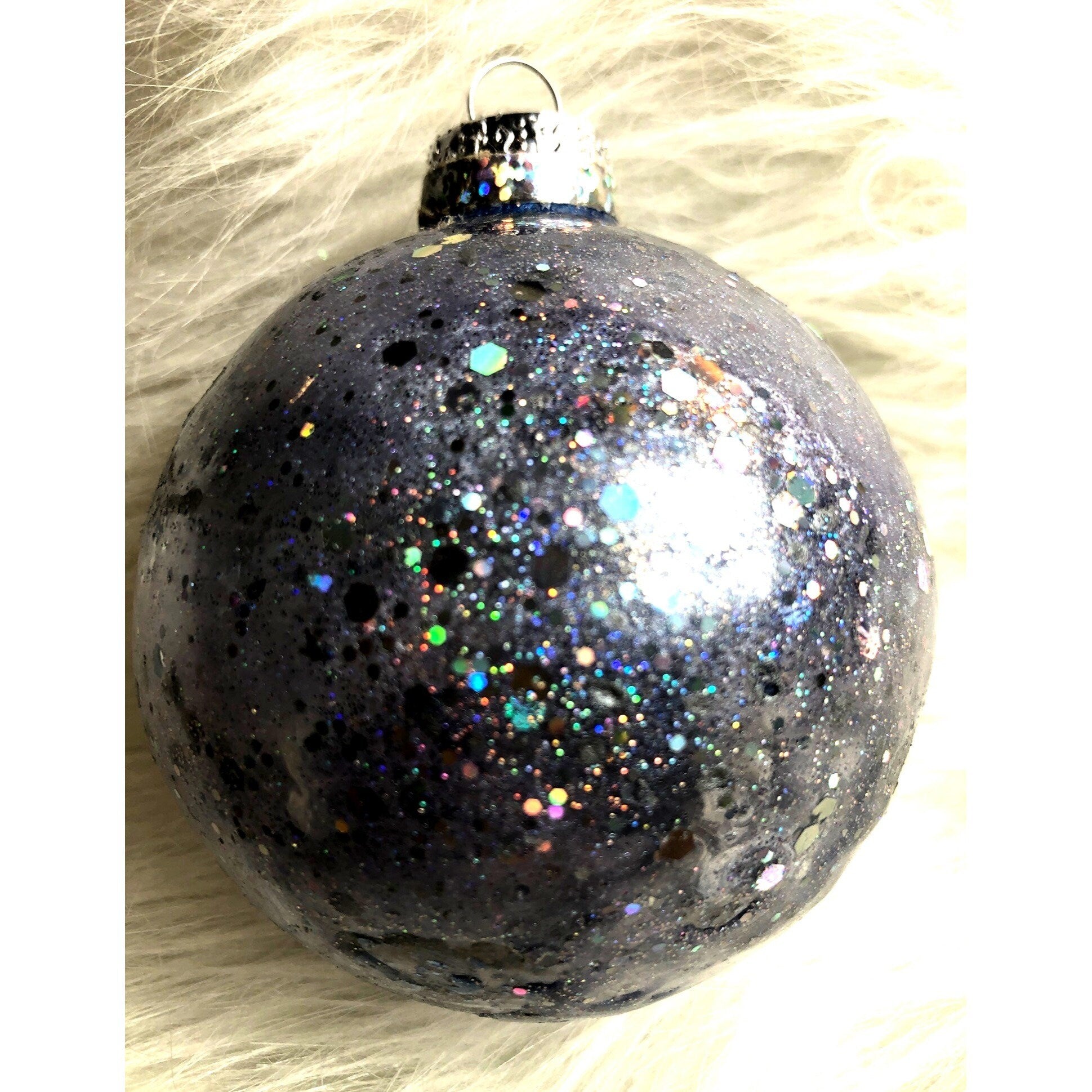 Hand-Painted Galaxy Swirl Christmas Ornament - Marbled Glitter Alcohol Ink Bauble Globe