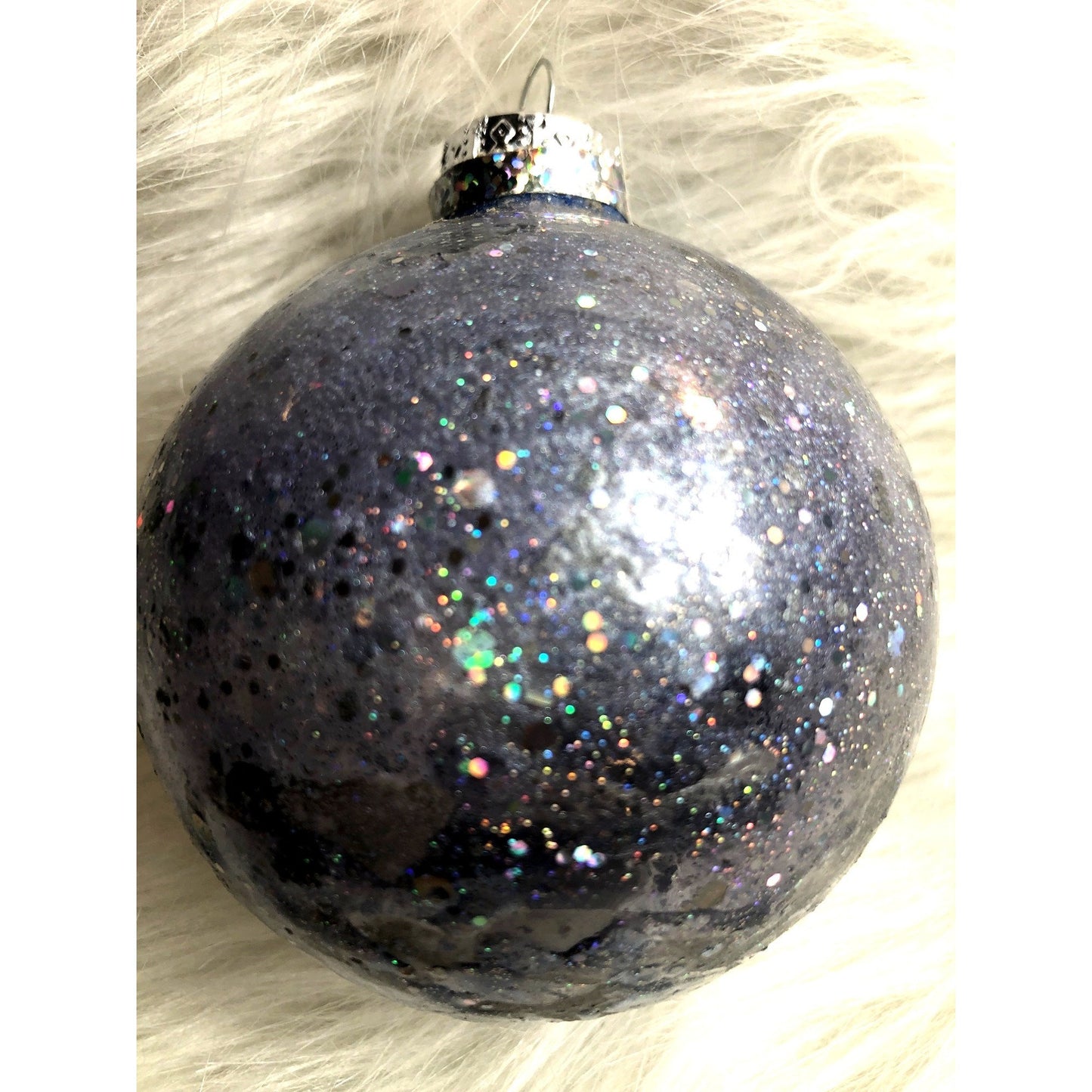Hand-Painted Galaxy Swirl Christmas Ornament - Marbled Glitter Alcohol Ink Bauble Globe