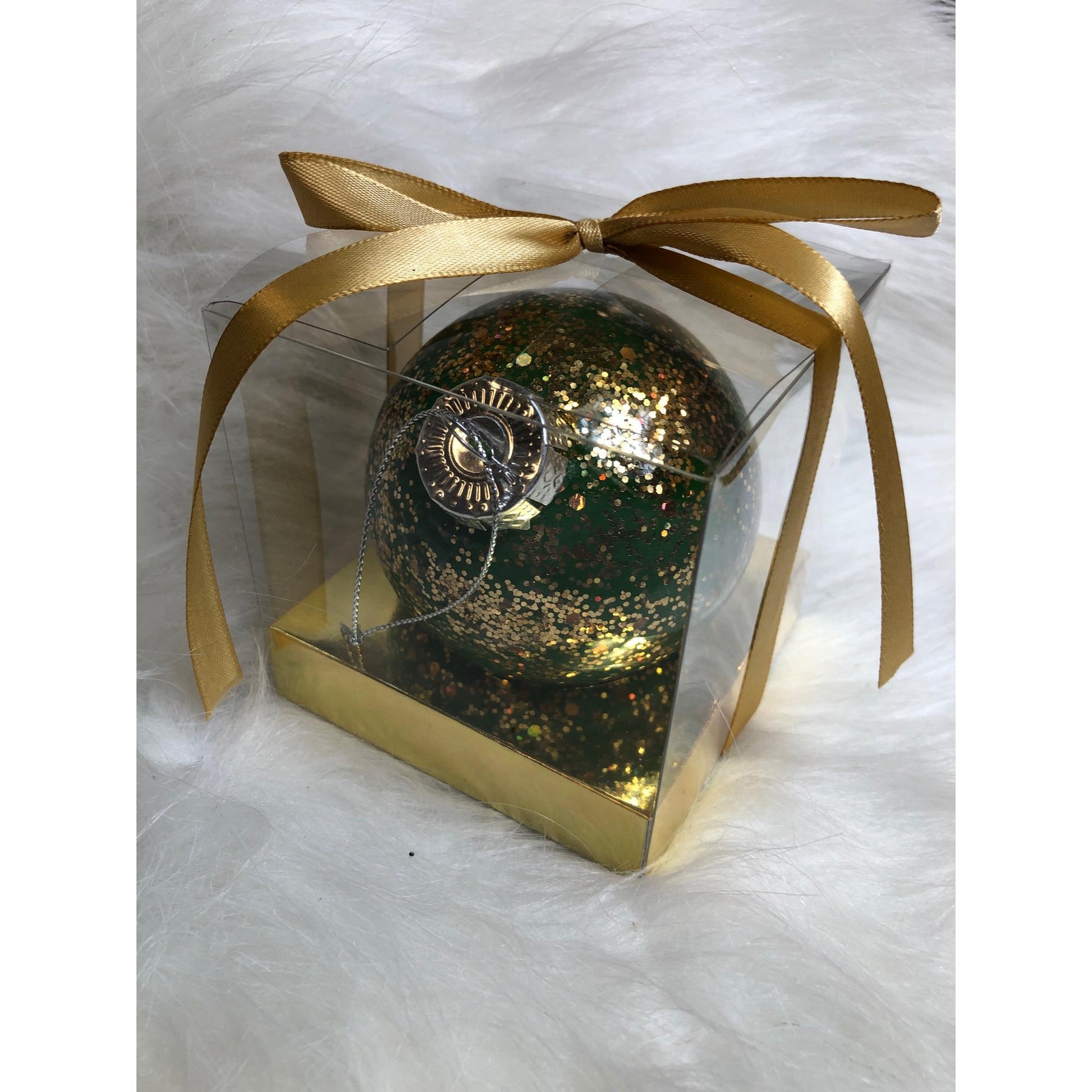 Elegant Green & Gold Glitter Christmas Ornaments: Hand-Painted Baubles for Festive Holiday Tree Decor