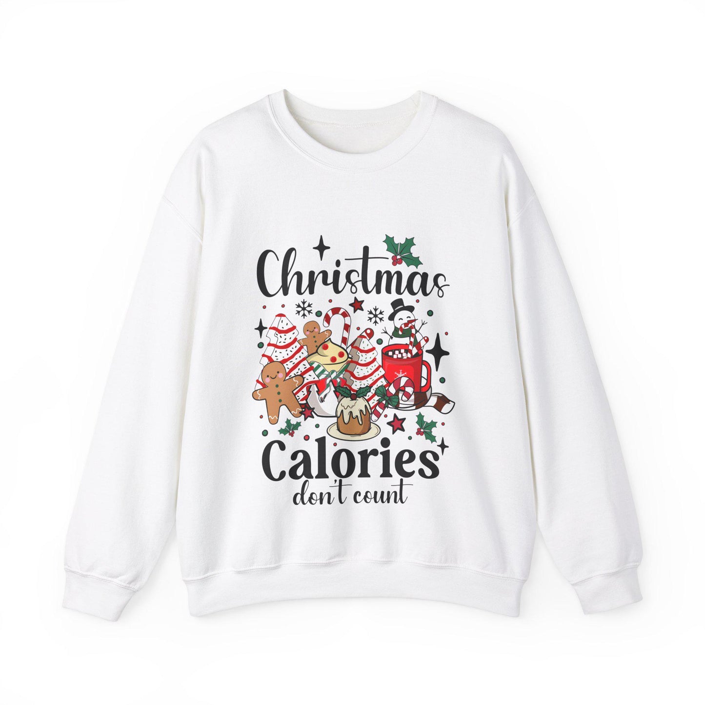 Festive Unisex Christmas Sweatshirt - Humorous Calorie-Free Holiday Wear for All Sizes