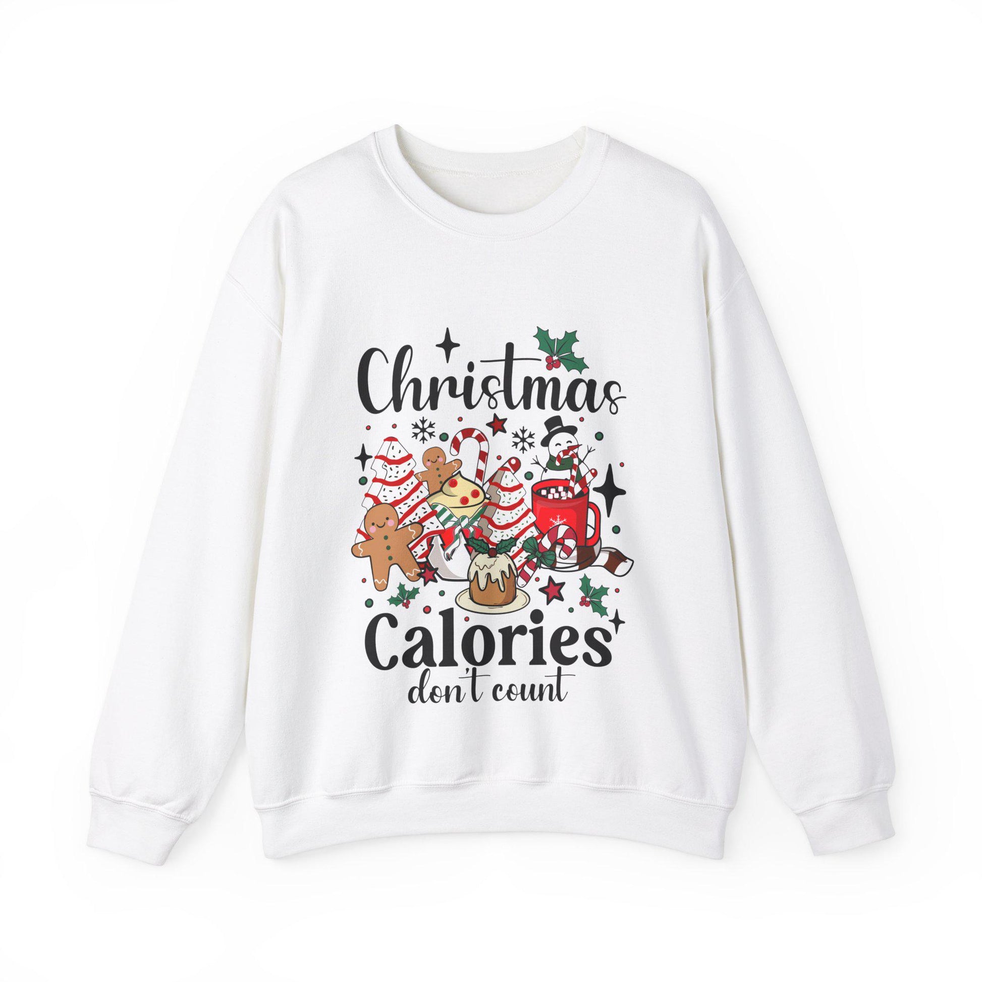 Festive Unisex Christmas Sweatshirt - Humorous Calorie-Free Holiday Wear for All Sizes