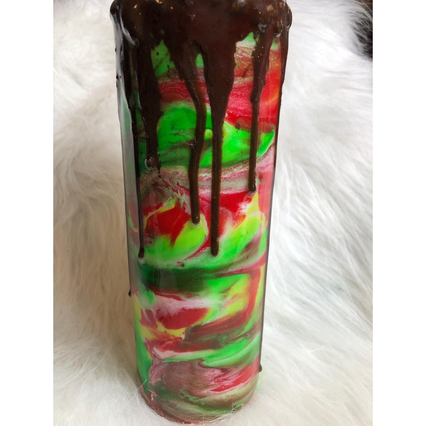 Festive Rainbow Swirl Tumbler: 20oz Christmas Chocolate Drizzle Cup with Straw Topper