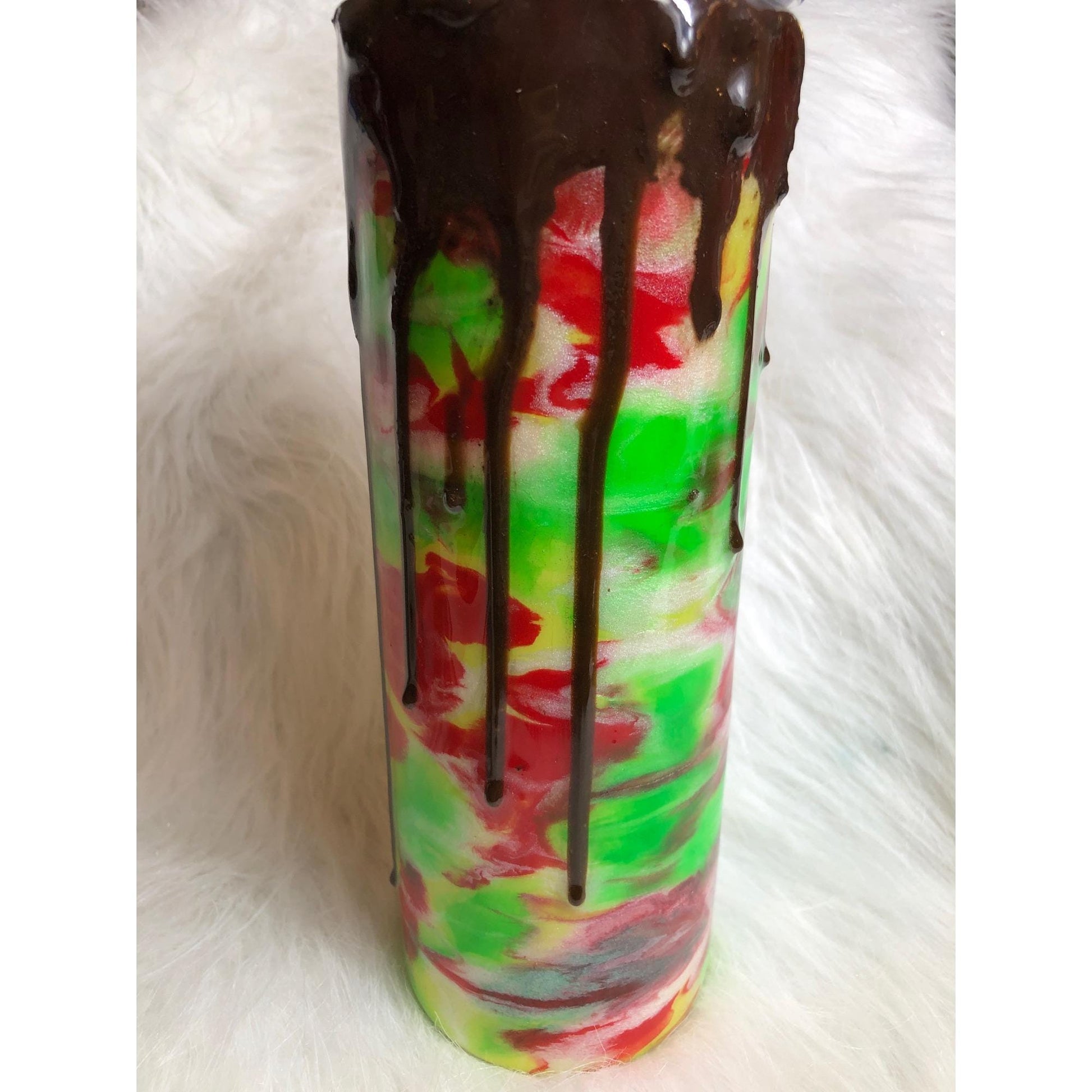 Festive Rainbow Swirl Tumbler: 20oz Christmas Chocolate Drizzle Cup with Straw Topper