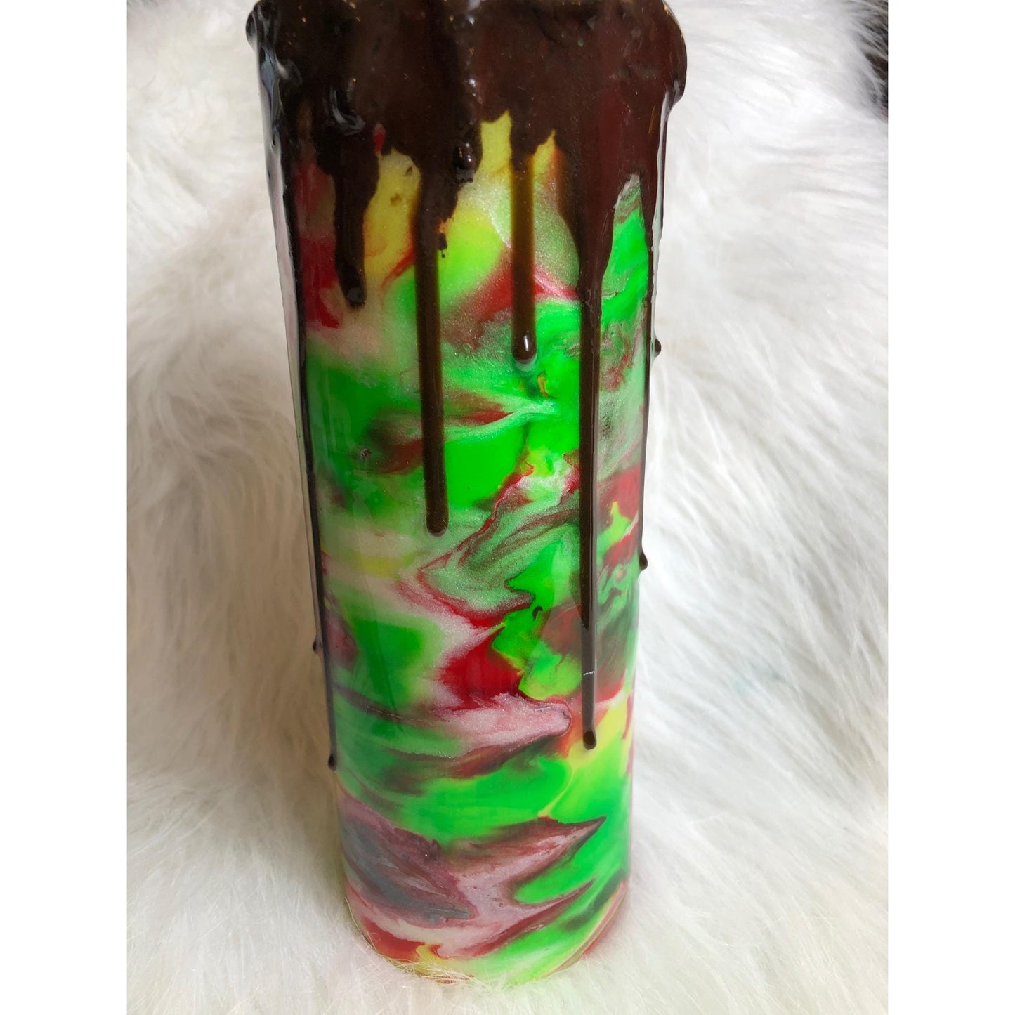 Festive Rainbow Swirl Tumbler: 20oz Christmas Chocolate Drizzle Cup with Straw Topper