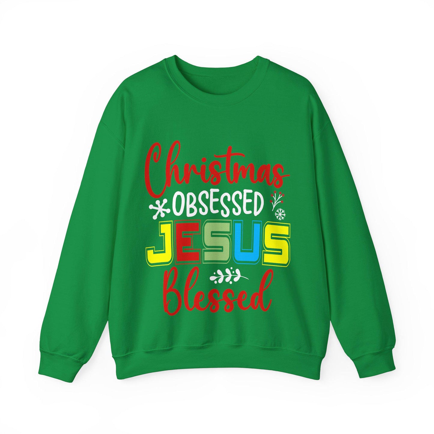 Festive Jesus-Inspired Green Crewneck Sweatshirt: Cozy Christmas Apparel for Spiritual Holiday Lovers