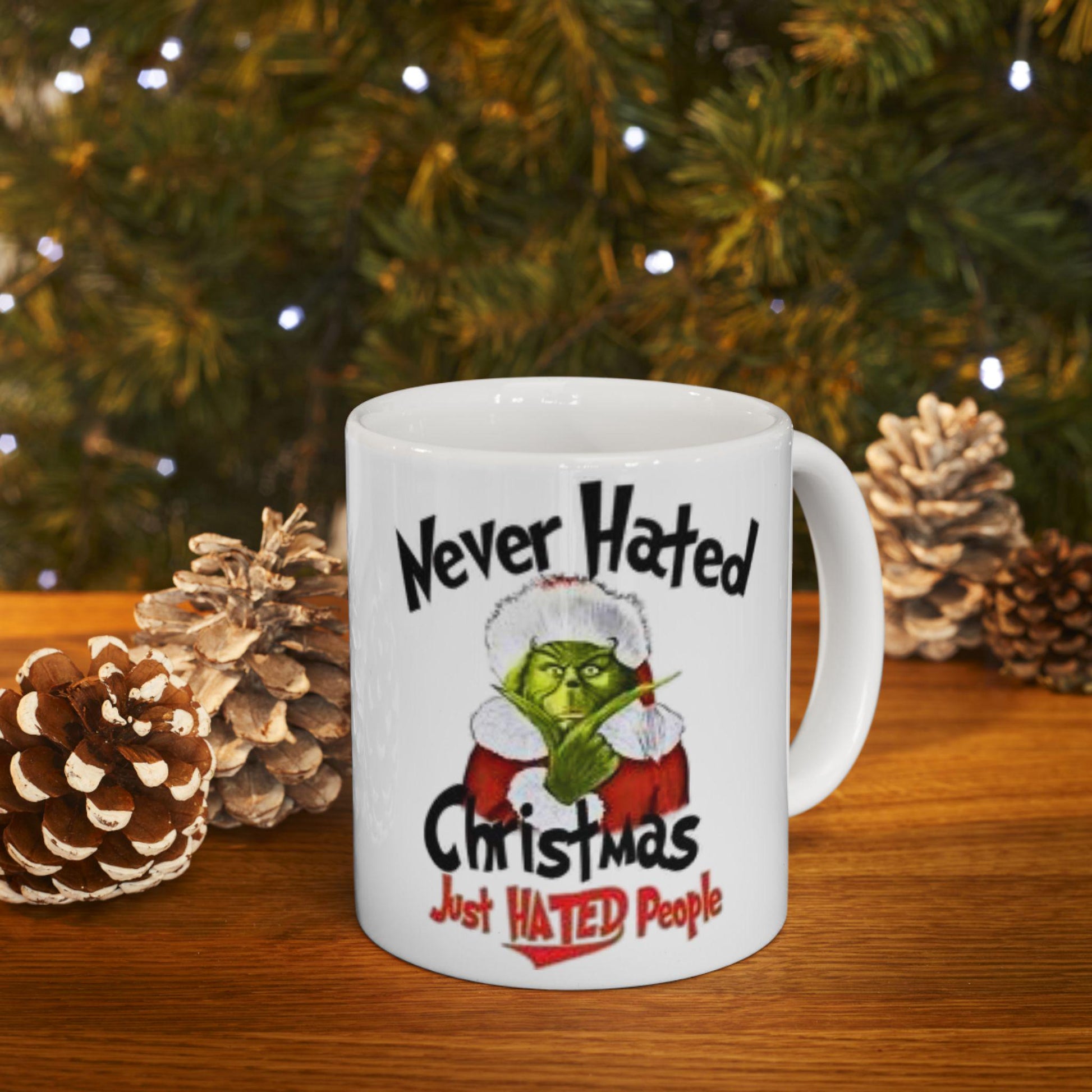 Sarcastic Grinch Christmas Mug with Santa Hat - Funny Holiday Ceramic Cup for Coffee Lovers