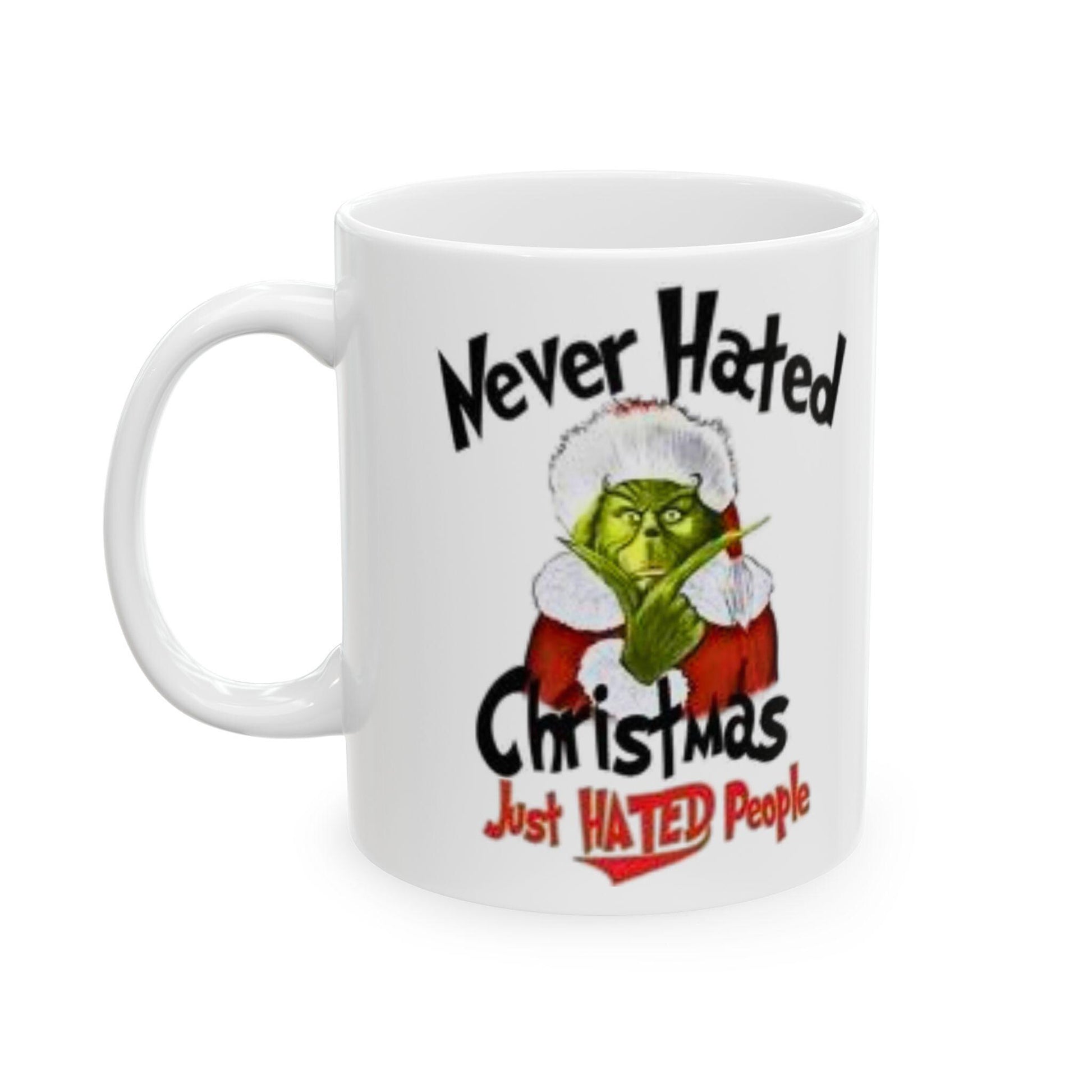 Sarcastic Grinch Christmas Mug with Santa Hat - Funny Holiday Ceramic Cup for Coffee Lovers