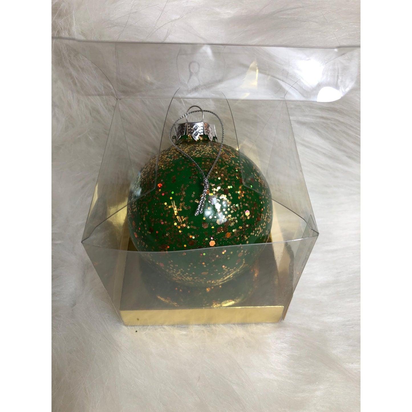 Elegant Green & Gold Glitter Christmas Ornaments: Hand-Painted Baubles for Festive Holiday Tree Decor