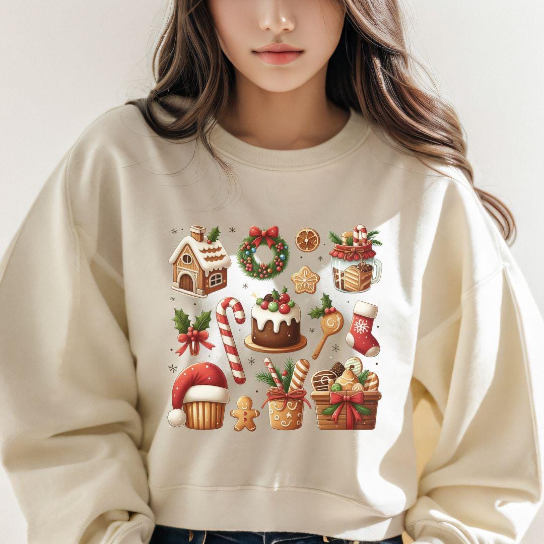 Festive Holiday Sweatshirt: Treats Decorations Print for Men & Women - Cozy Christmas Apparel