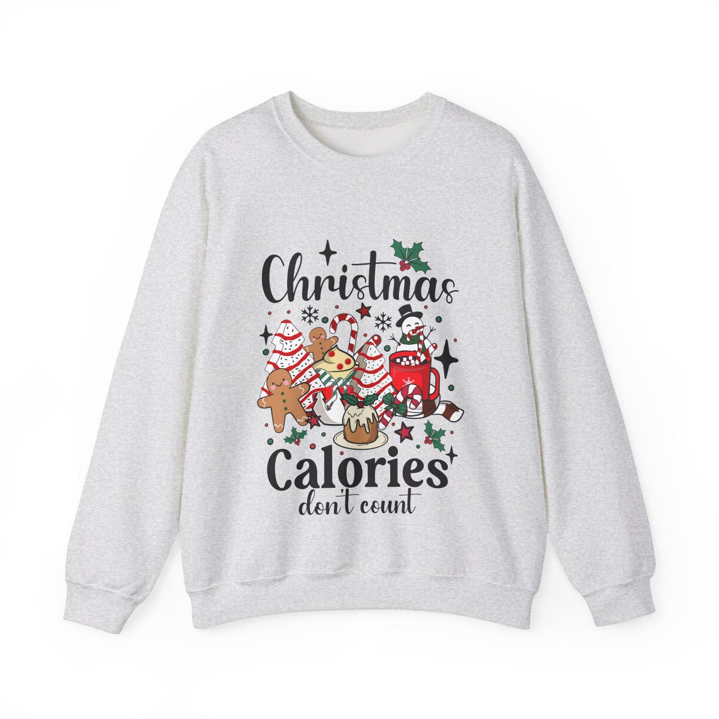 Festive Unisex Christmas Sweatshirt - Humorous Calorie-Free Holiday Wear for All Sizes