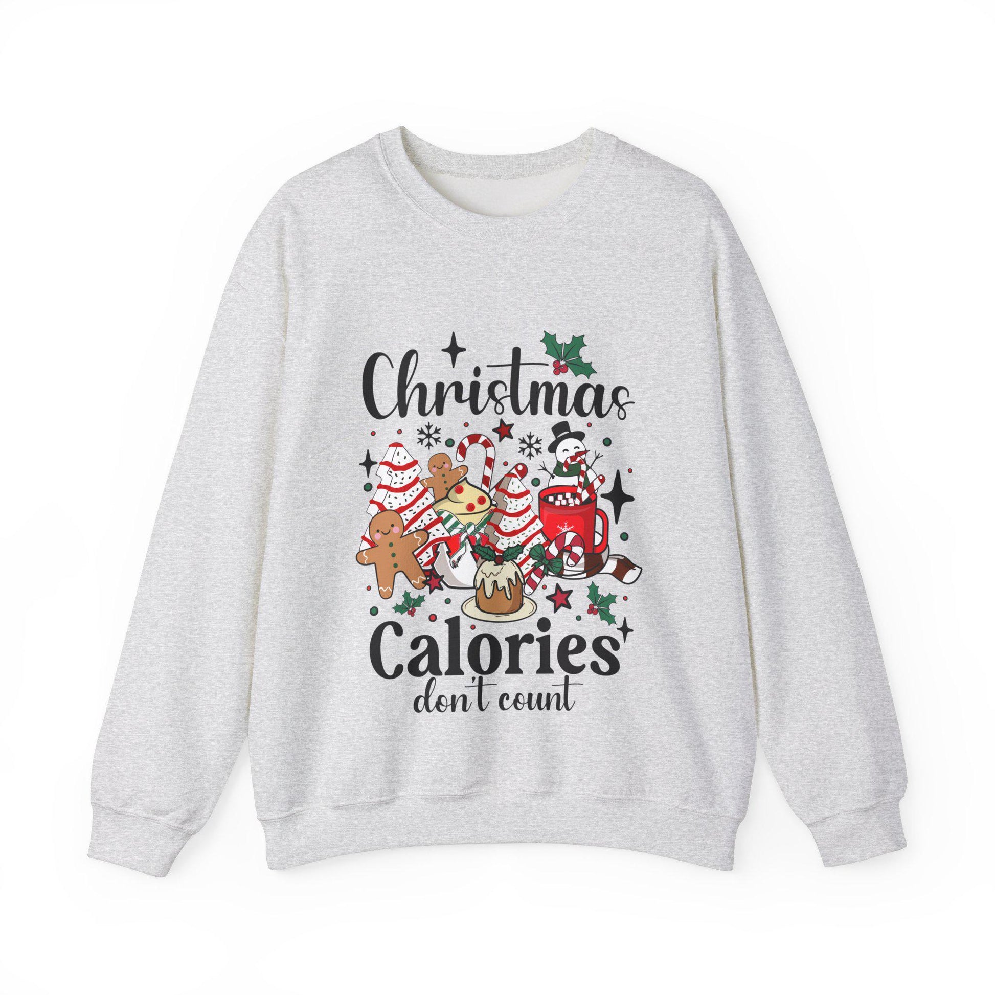 Festive Unisex Christmas Sweatshirt - Humorous Calorie-Free Holiday Wear for All Sizes