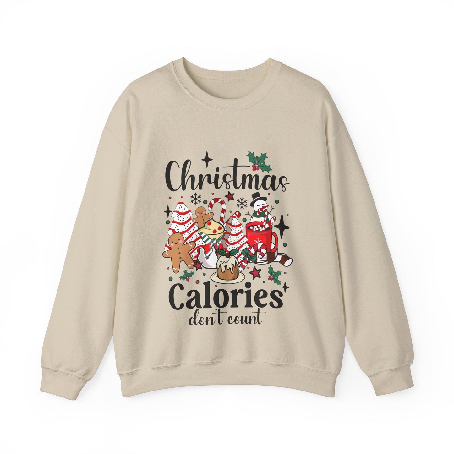 Festive Unisex Christmas Sweatshirt - Humorous Calorie-Free Holiday Wear for All Sizes