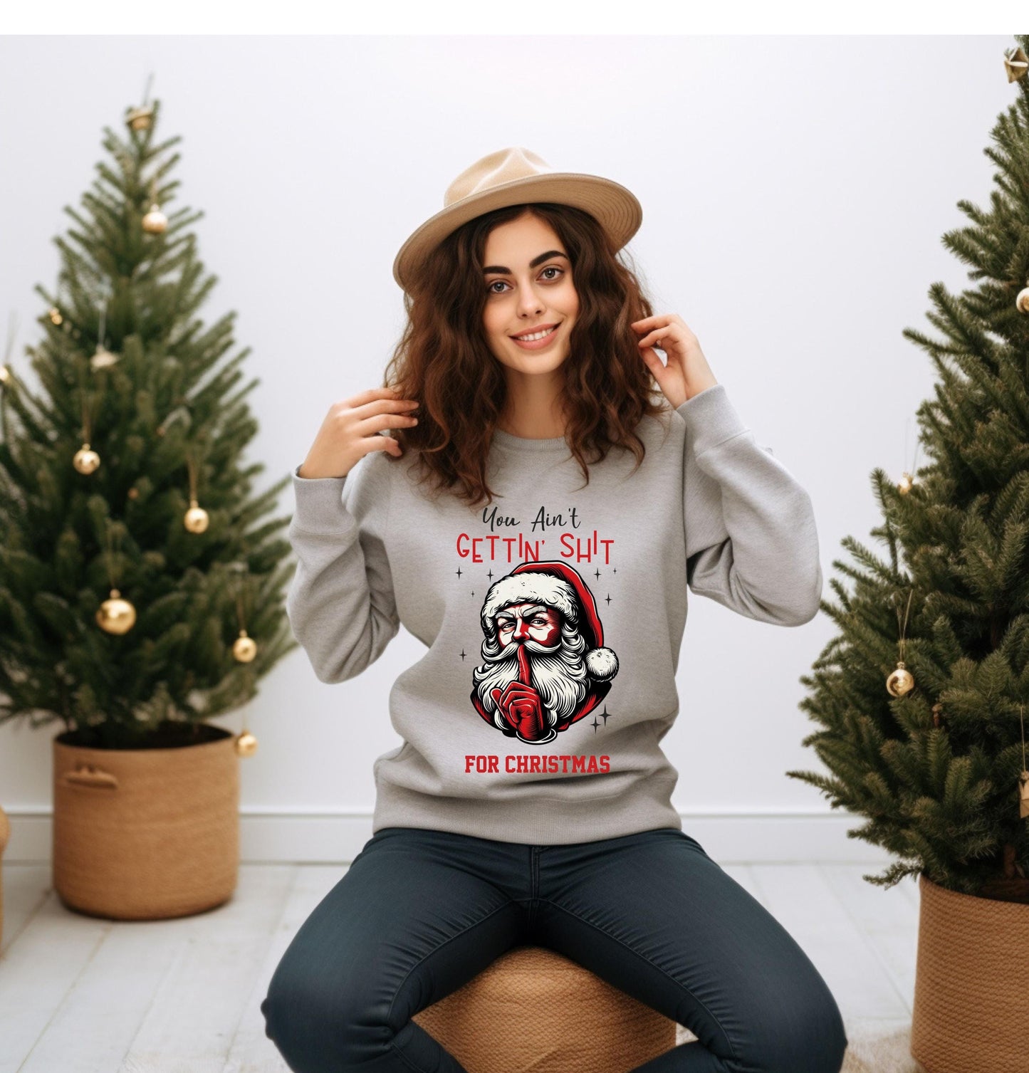 Cheeky Santa Christmas Sweatshirt - Funny Holiday Unisex Pullover with Humorous Graphic