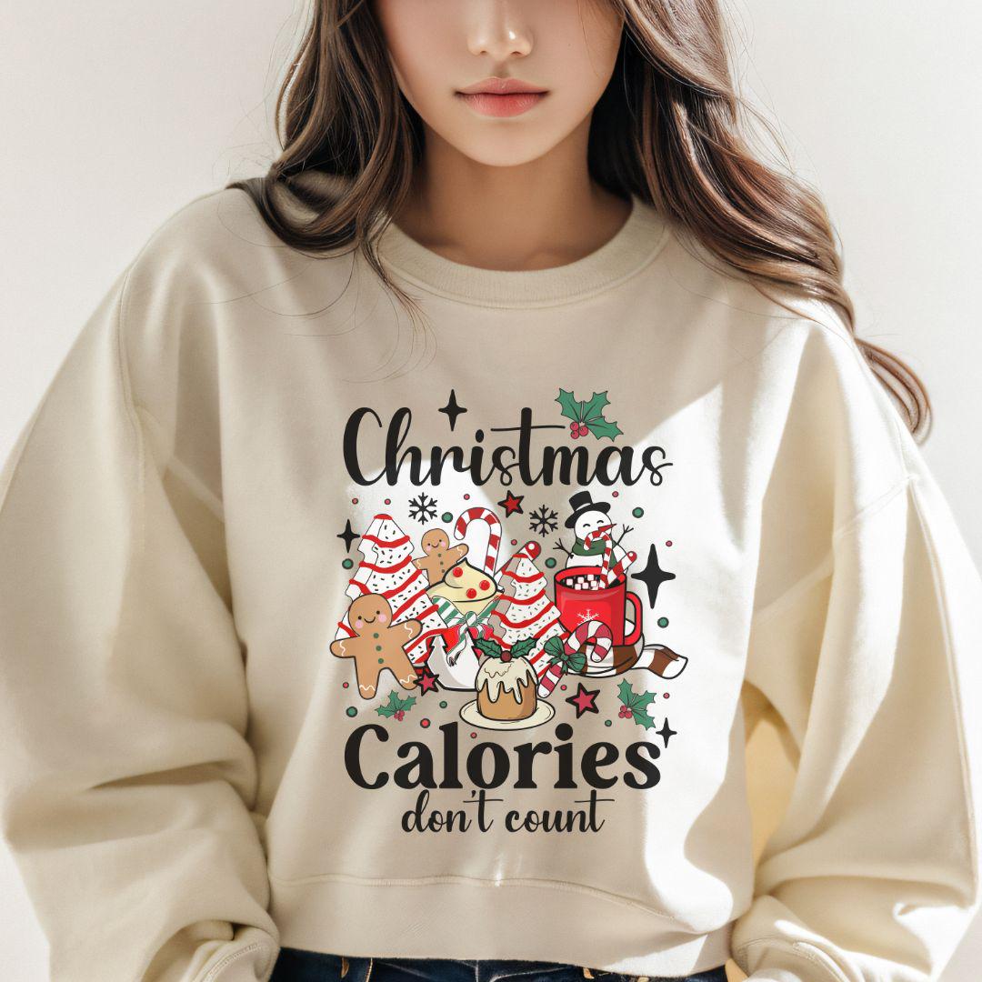 Festive Unisex Christmas Sweatshirt - Humorous Calorie-Free Holiday Wear for All Sizes
