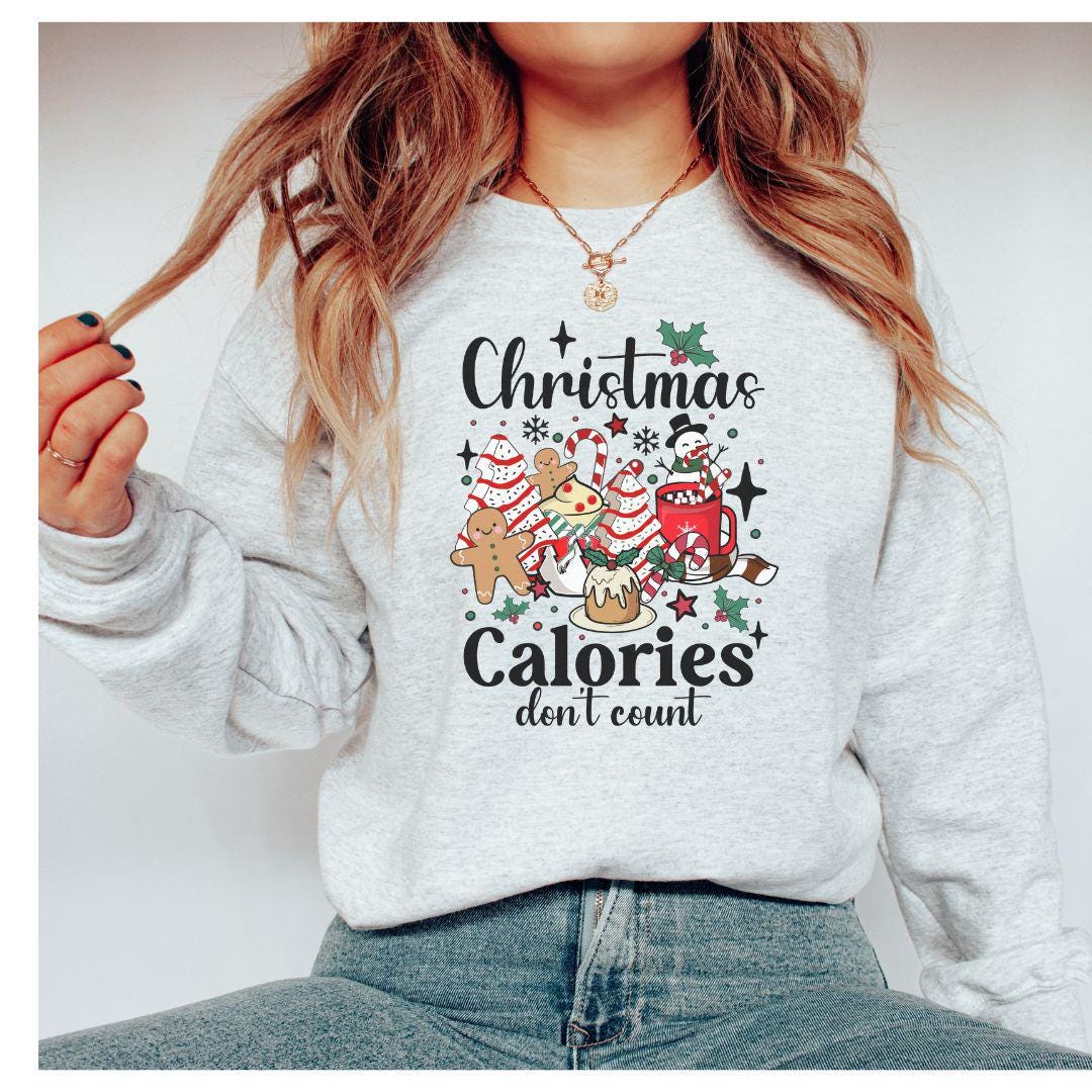 Festive Unisex Christmas Sweatshirt - Humorous Calorie-Free Holiday Wear for All Sizes