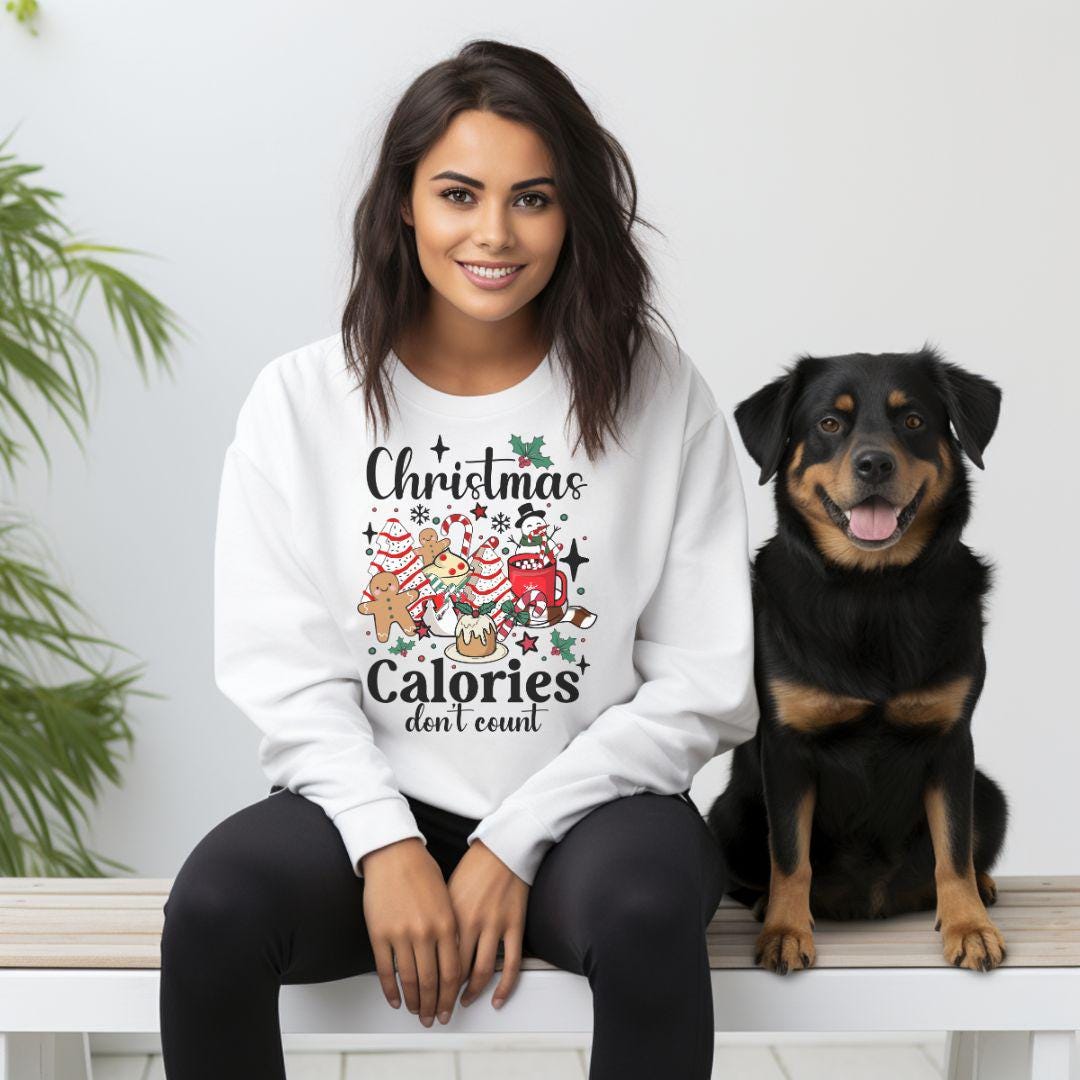 Festive Unisex Christmas Sweatshirt - Humorous Calorie-Free Holiday Wear for All Sizes