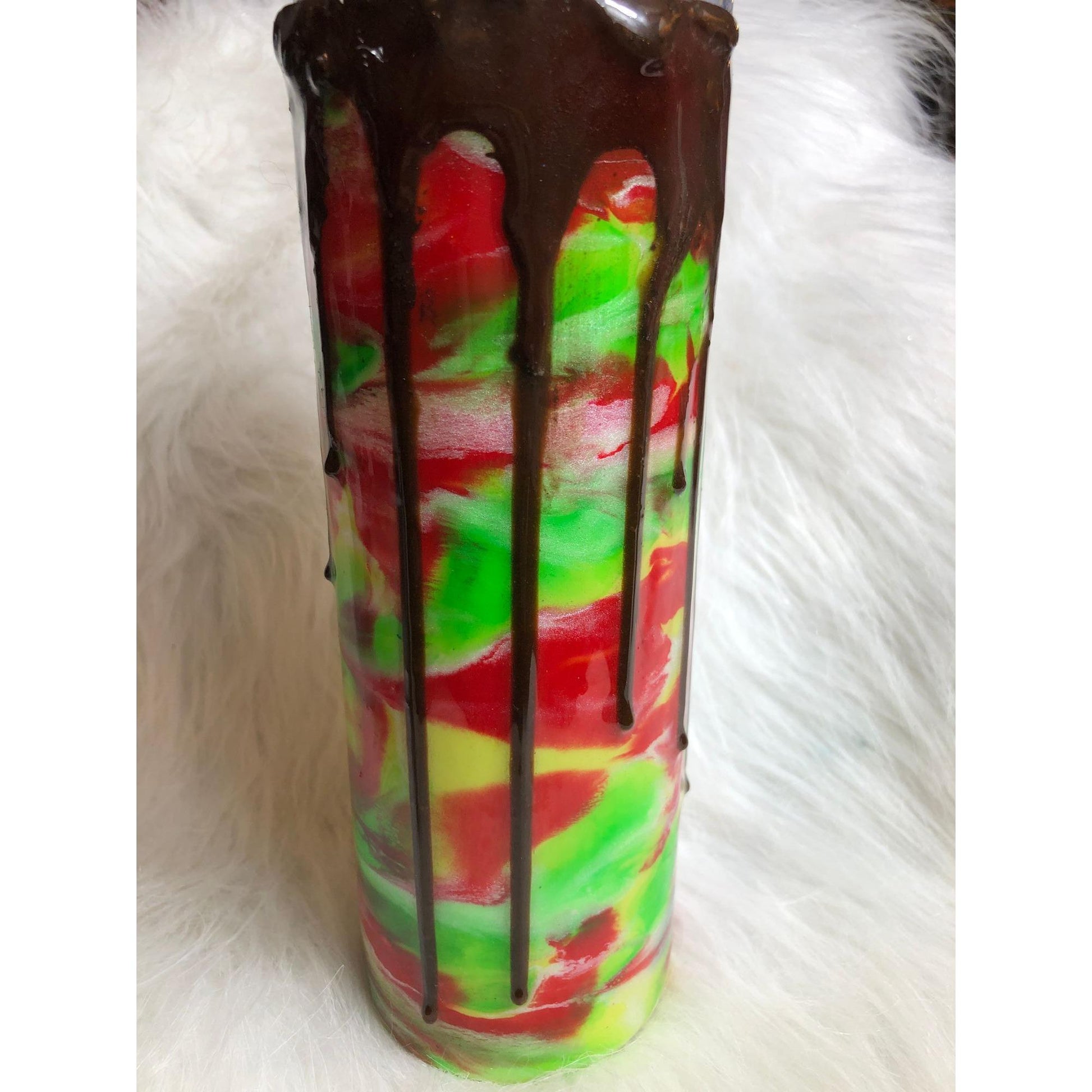 Festive Rainbow Swirl Tumbler: 20oz Christmas Chocolate Drizzle Cup with Straw Topper