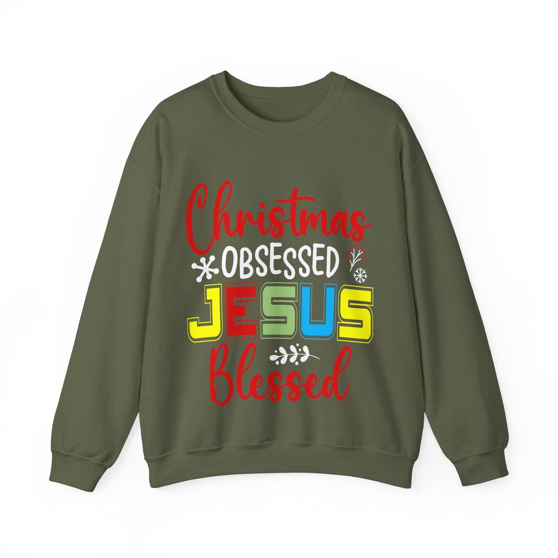 Festive Jesus-Inspired Green Crewneck Sweatshirt: Cozy Christmas Apparel for Spiritual Holiday Lovers