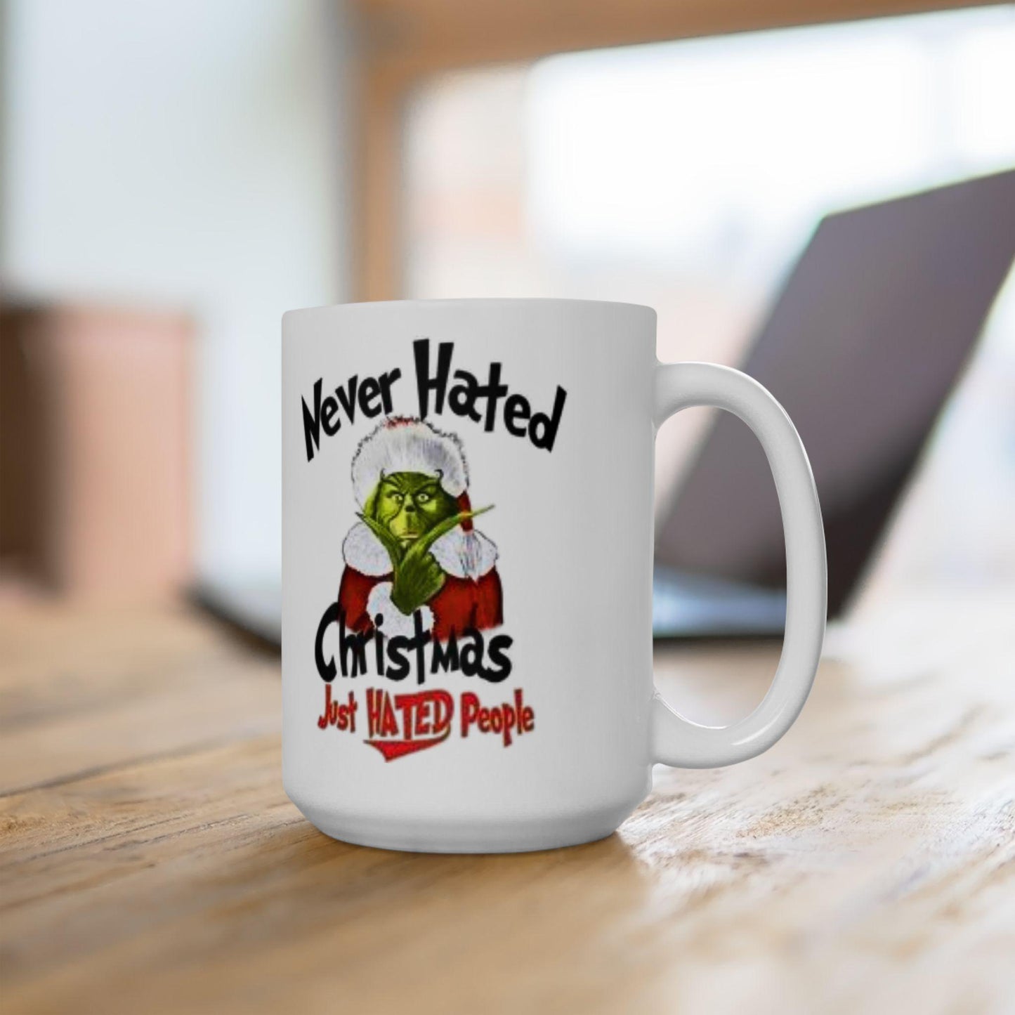 Sarcastic Grinch Christmas Mug with Santa Hat - Funny Holiday Ceramic Cup for Coffee Lovers