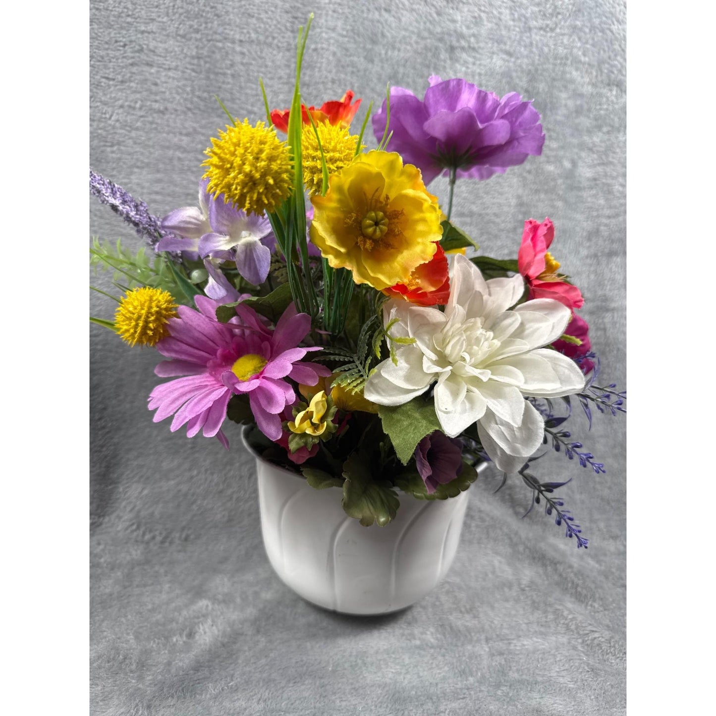 Floral Arrangement In White Vase/Pot Artificial Flowers