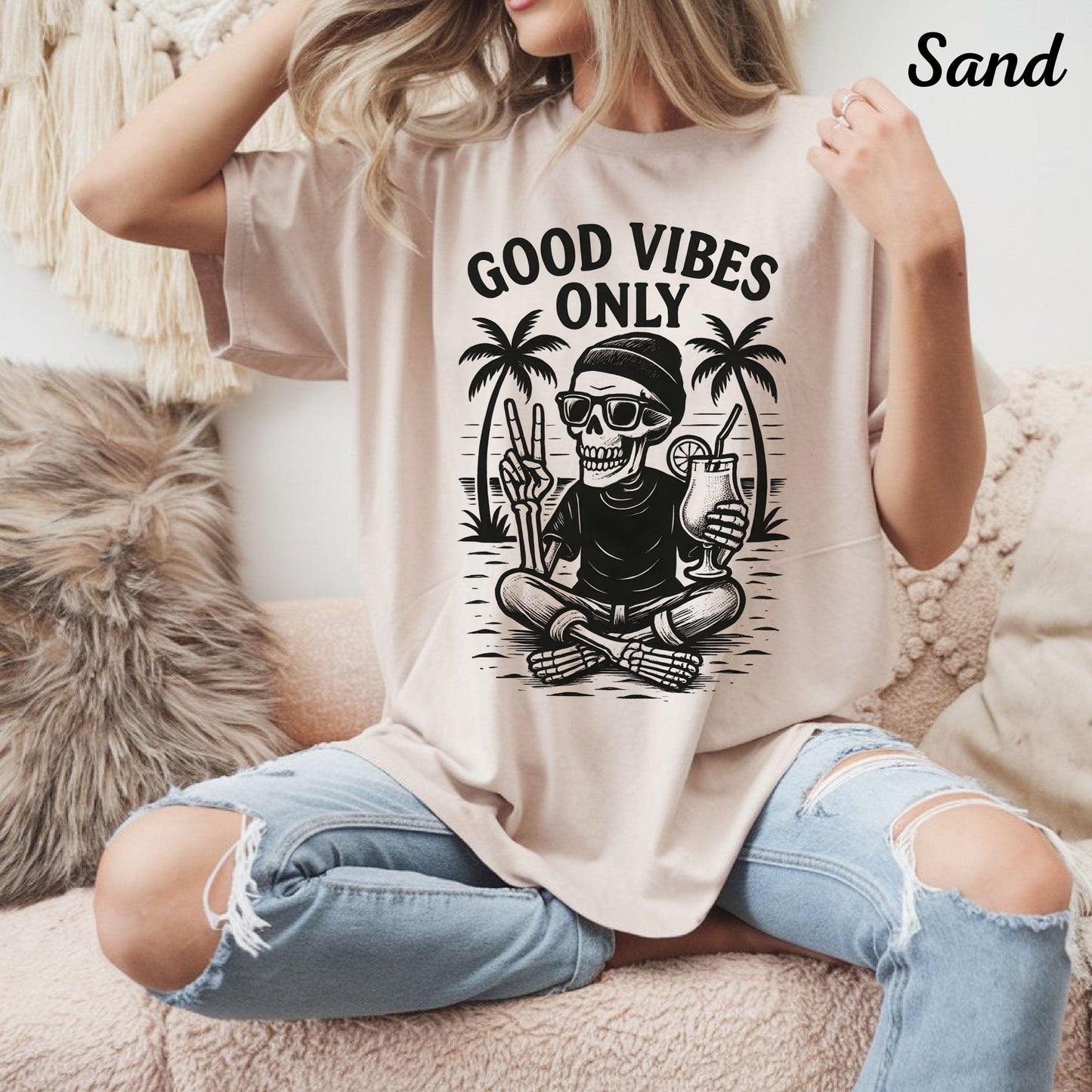Skull Drinking T-Shirt Gothic Skeleton Graphic Tee Punk Rock Streetwear Top