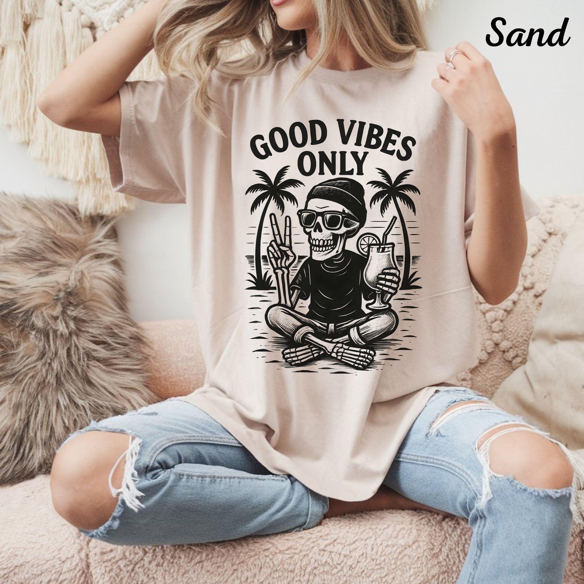 Skull Drinking T-Shirt Gothic Skeleton Graphic Tee Punk Rock Streetwear Top