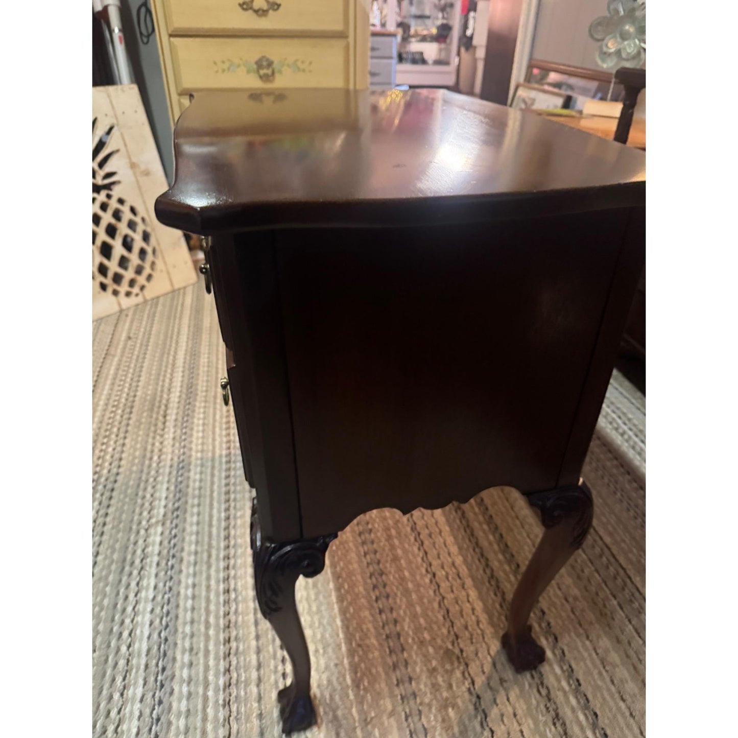 Mahogany Chippendale Lowboy Dresser Vintage Link Taylor Serpentine Chest Carved Leg Furniture Brass Hardware Dresser Traditional Antique