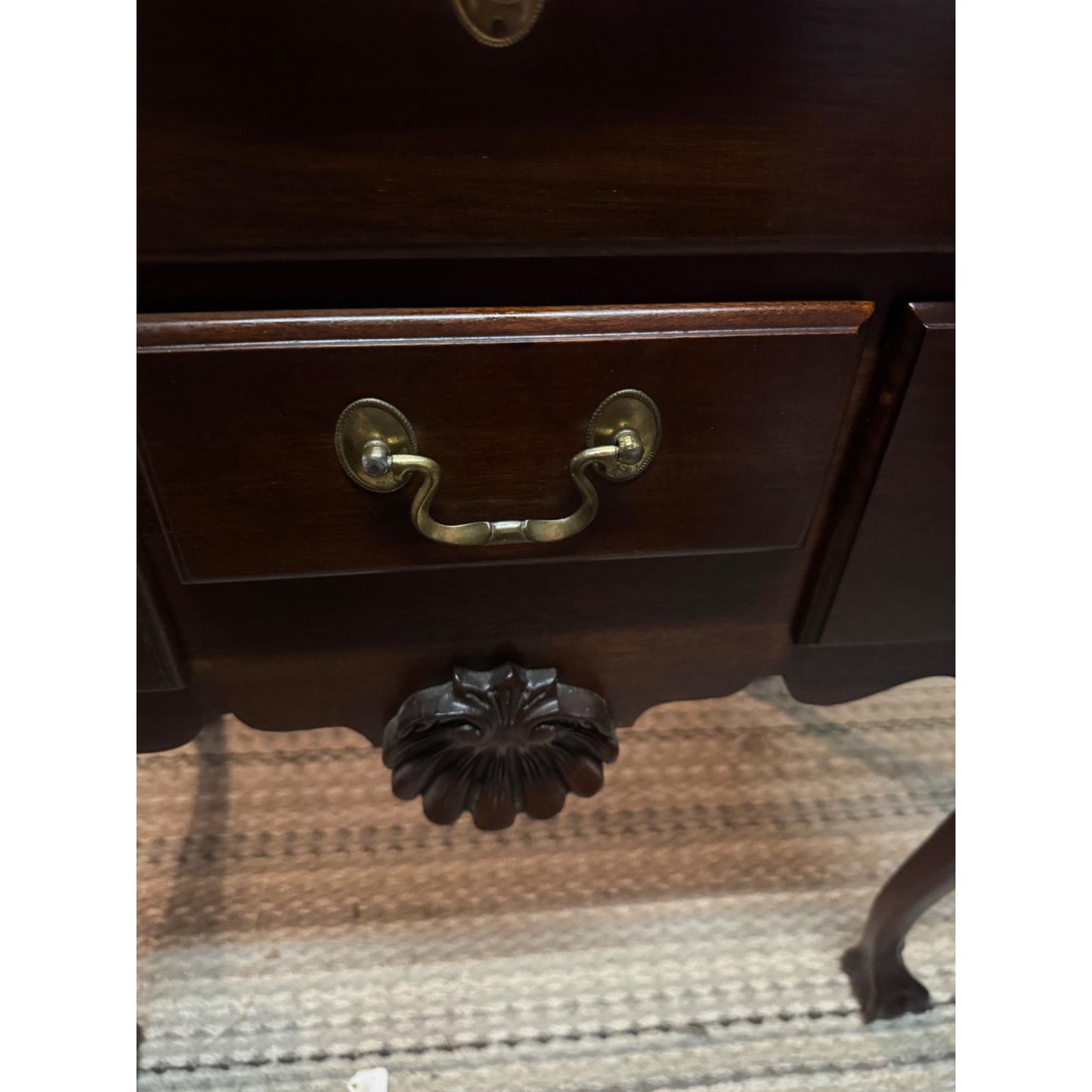 Mahogany Chippendale Lowboy Dresser Vintage Link Taylor Serpentine Chest Carved Leg Furniture Brass Hardware Dresser Traditional Antique