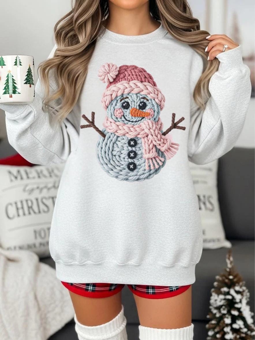 Winter Snowman Sweatshirt, Cozy Christmas Sweater, Cute Holiday Jumper, Unique Knit Design, Unisex Winter Apparel, Gift for Her