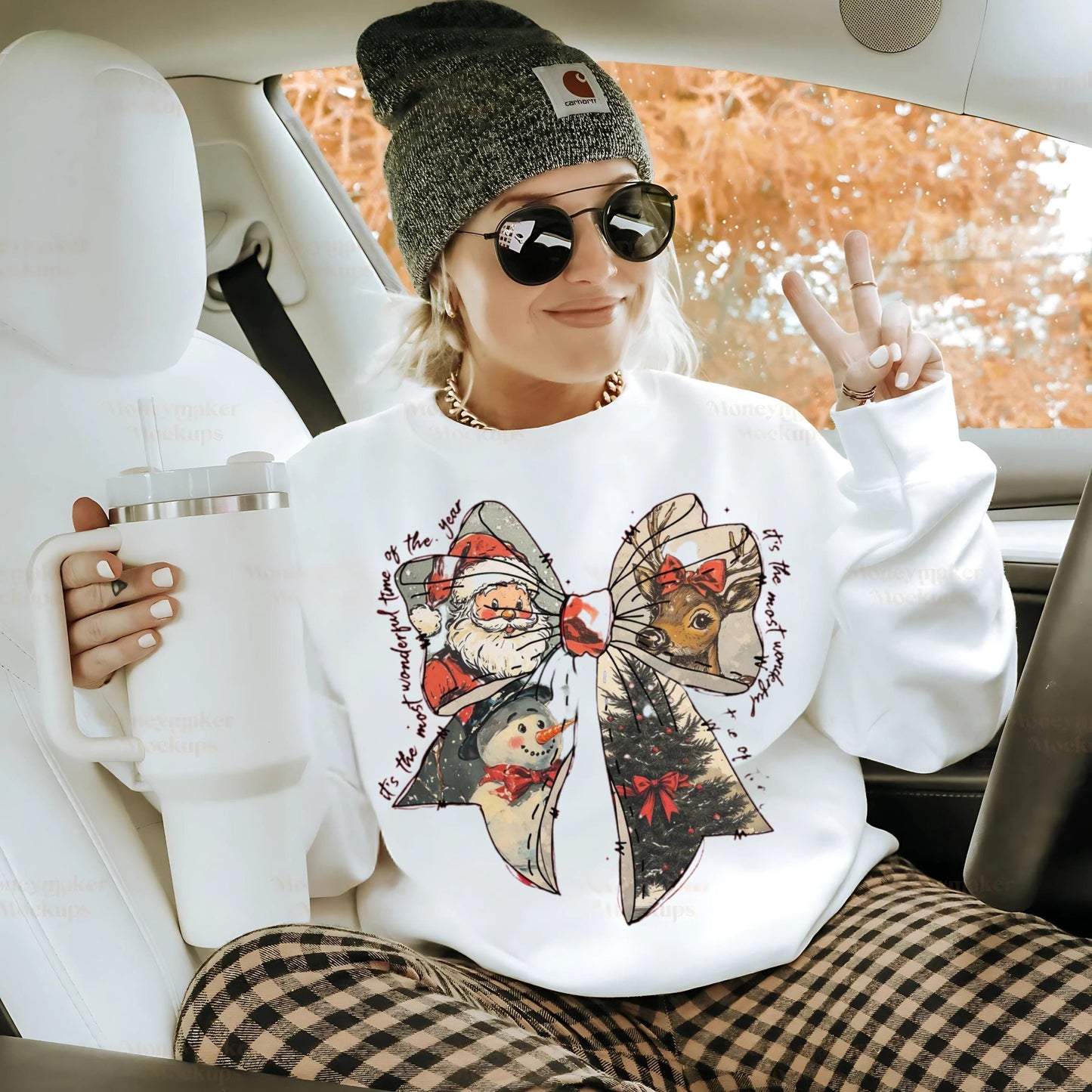 Christmas Santa Snowman Sweatshirt, Cozy Holiday Jumper, Vintage Reindeer Print Sweater, Gift for Him Her, Unisex Winter Top