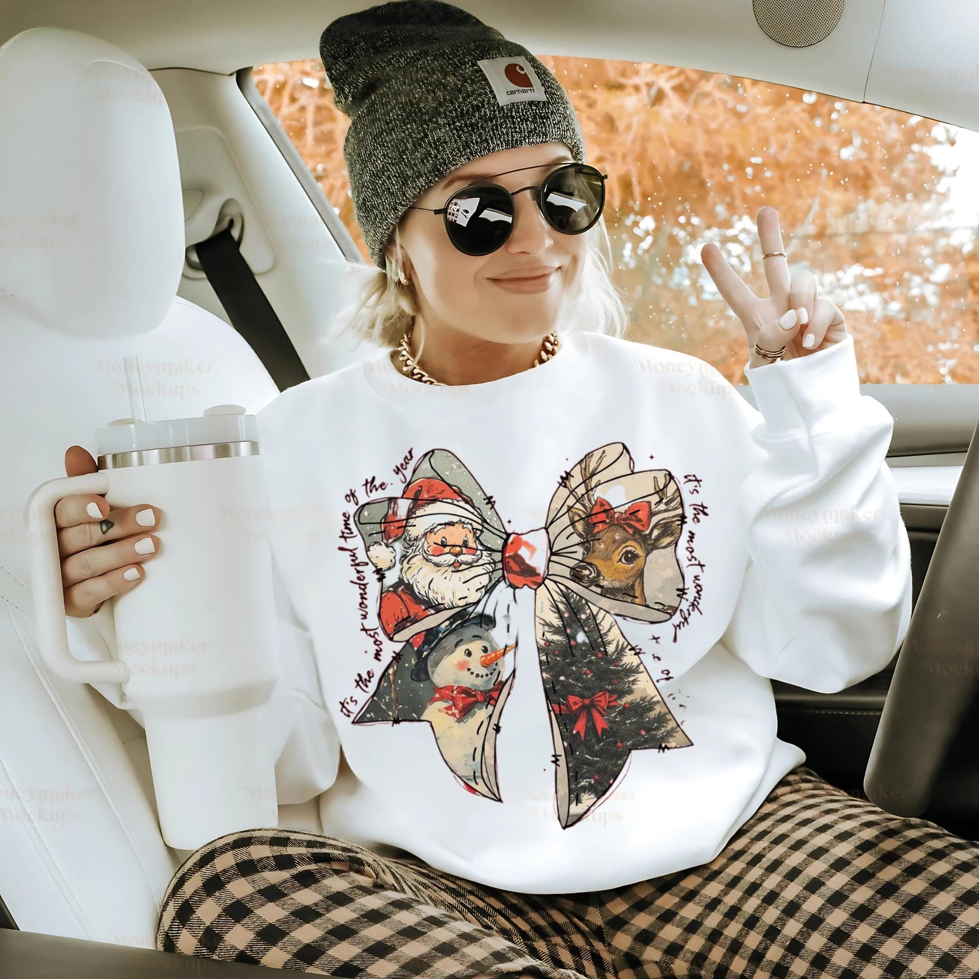 Christmas Santa Snowman Sweatshirt, Cozy Holiday Jumper, Vintage Reindeer Print Sweater, Gift for Him Her, Unisex Winter Top