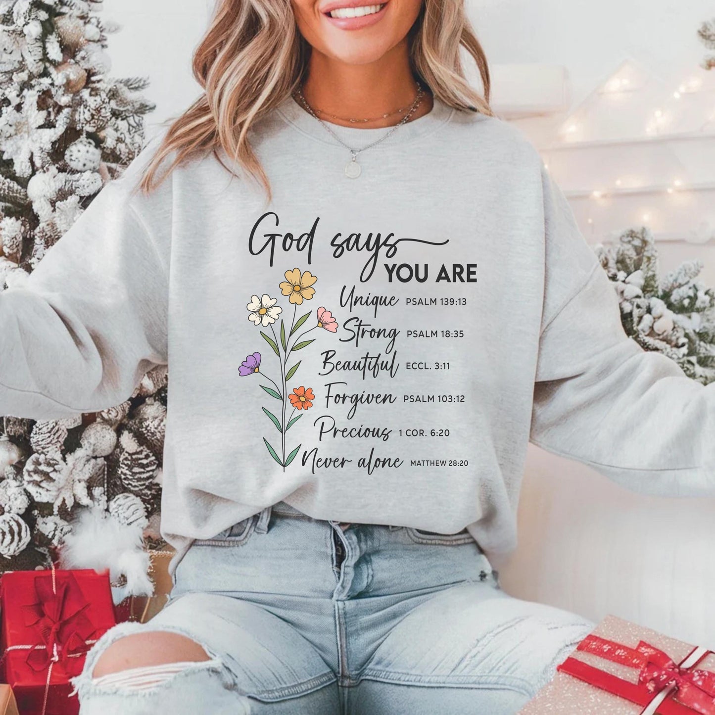 Floral Scripture Sweatshirt, Bible Verse Crewneck, Inspirational Faith Sweater, Unique Christian Gift, Religious Apparel, Cozy Christian Wea