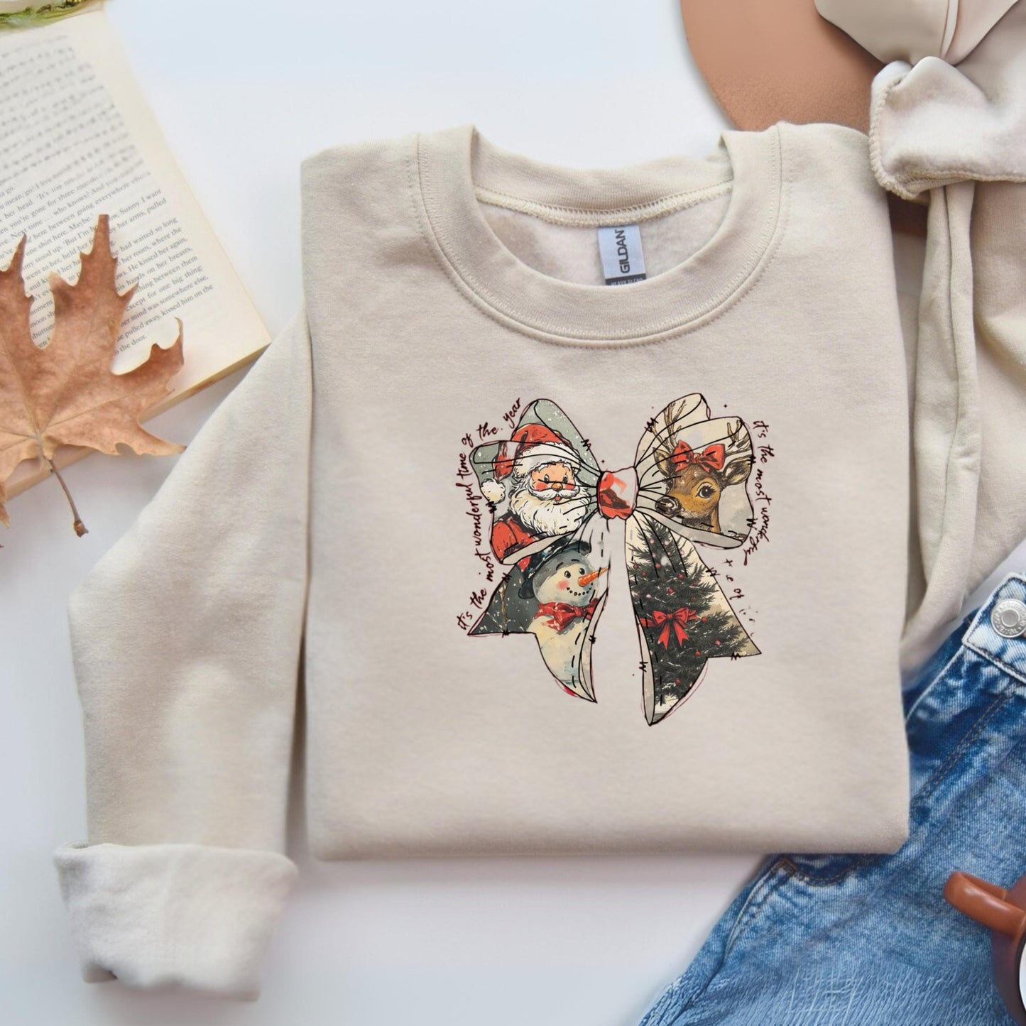 Christmas Santa Snowman Sweatshirt, Cozy Holiday Jumper, Vintage Reindeer Print Sweater, Gift for Him Her, Unisex Winter Top