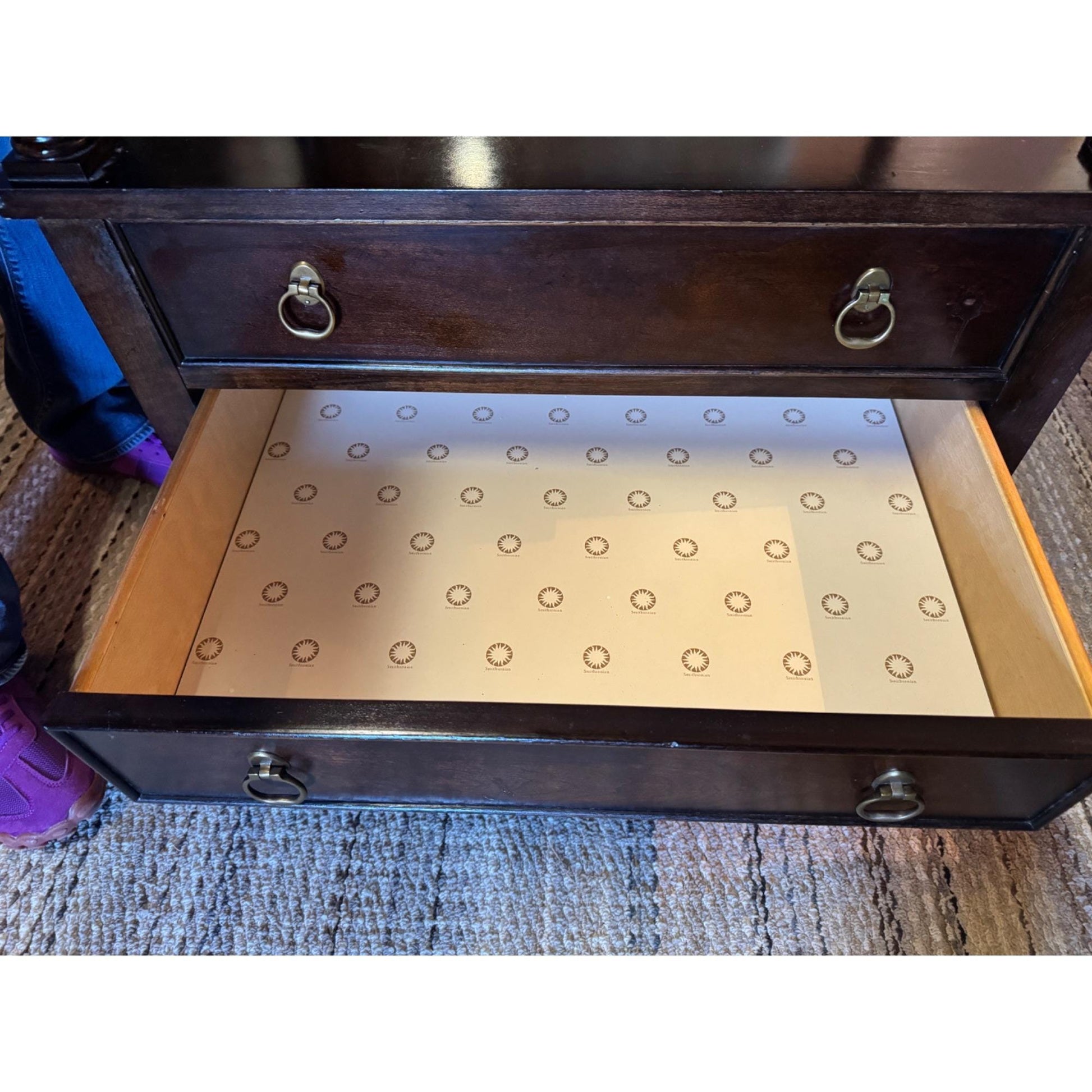 Bernhardt Bar Cart Side Table, Smithsonian Collection Nightstand, Vintage Tea Server Cart, Two Tier Table with Drawers, Brass Caster Wheels