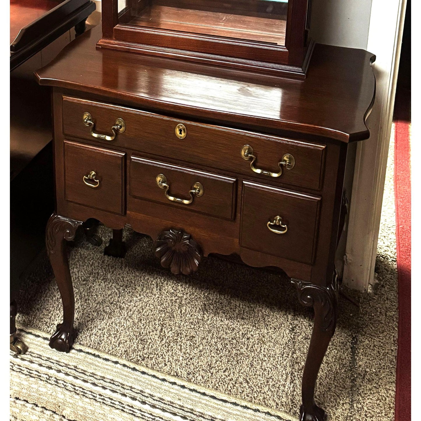 Link Taylor Mahogany Chippendale Style Lowboy Table Nightstand Claw and Ball Feet, Cabriole Legs Includes Howard Miller Mirror