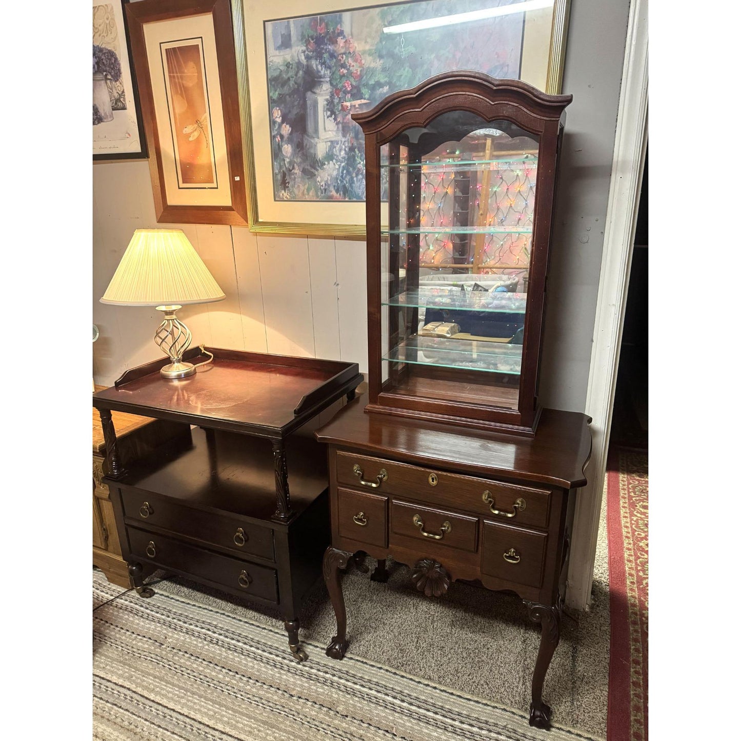 Link Taylor Mahogany Chippendale Style Lowboy Table Nightstand Claw and Ball Feet, Cabriole Legs Includes Howard Miller Mirror